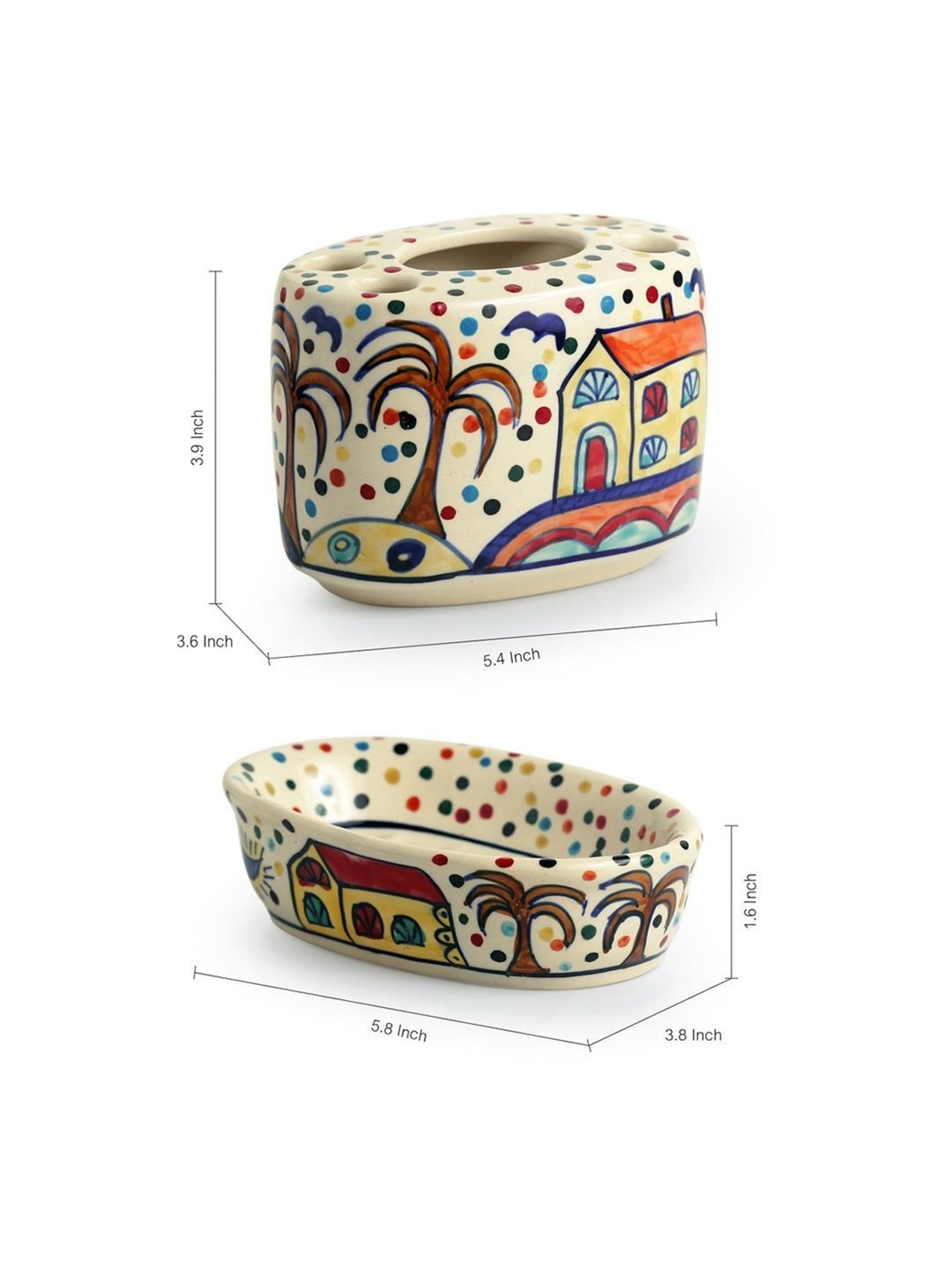 ExclusiveLane 'The Hut Essentials' Hand-Painted Ceramic Bathroom Accessory (Set Of 3)