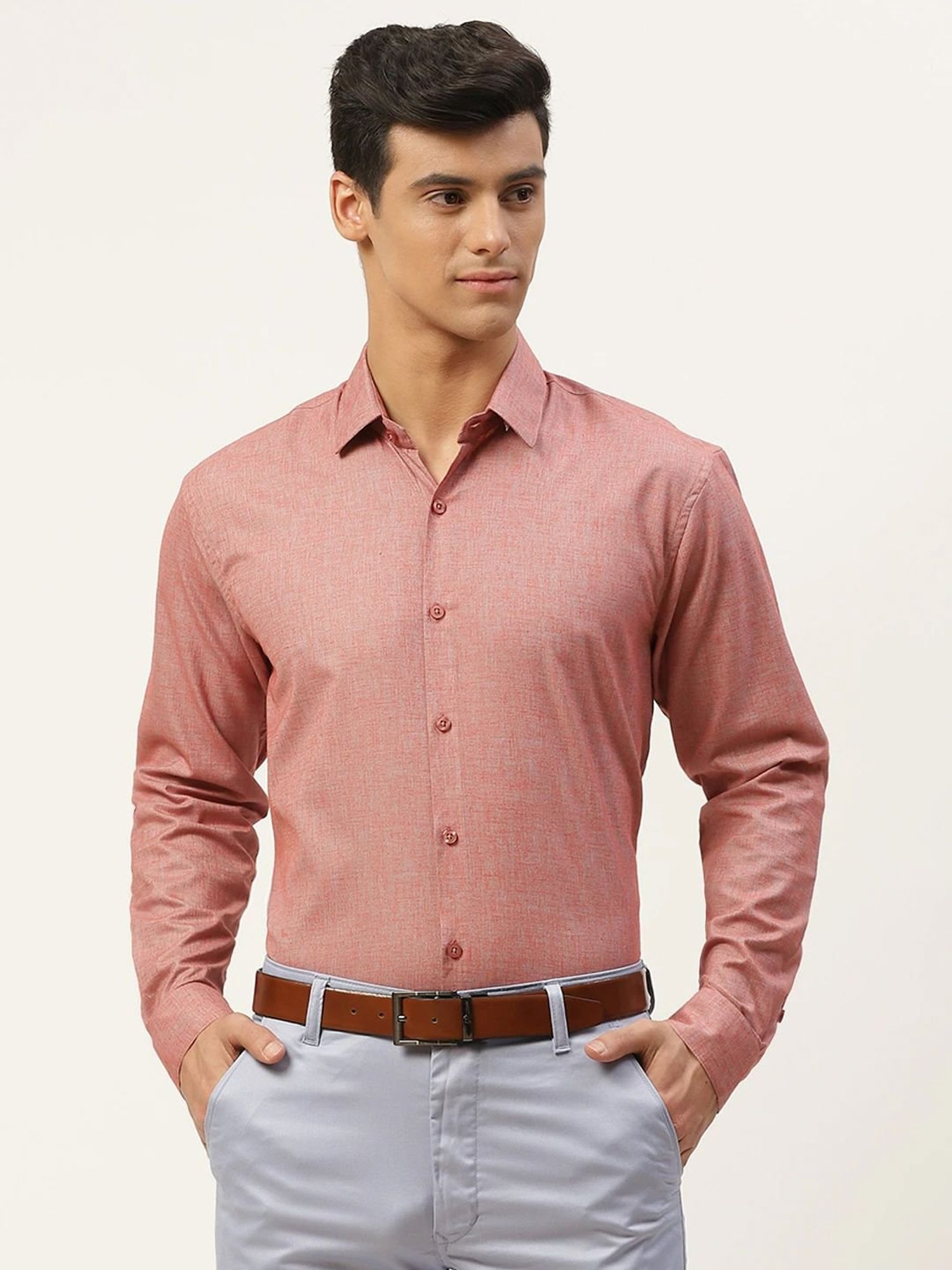 Sojanya Coral Cotton Linen Regular Fit Self Pattern Shirt