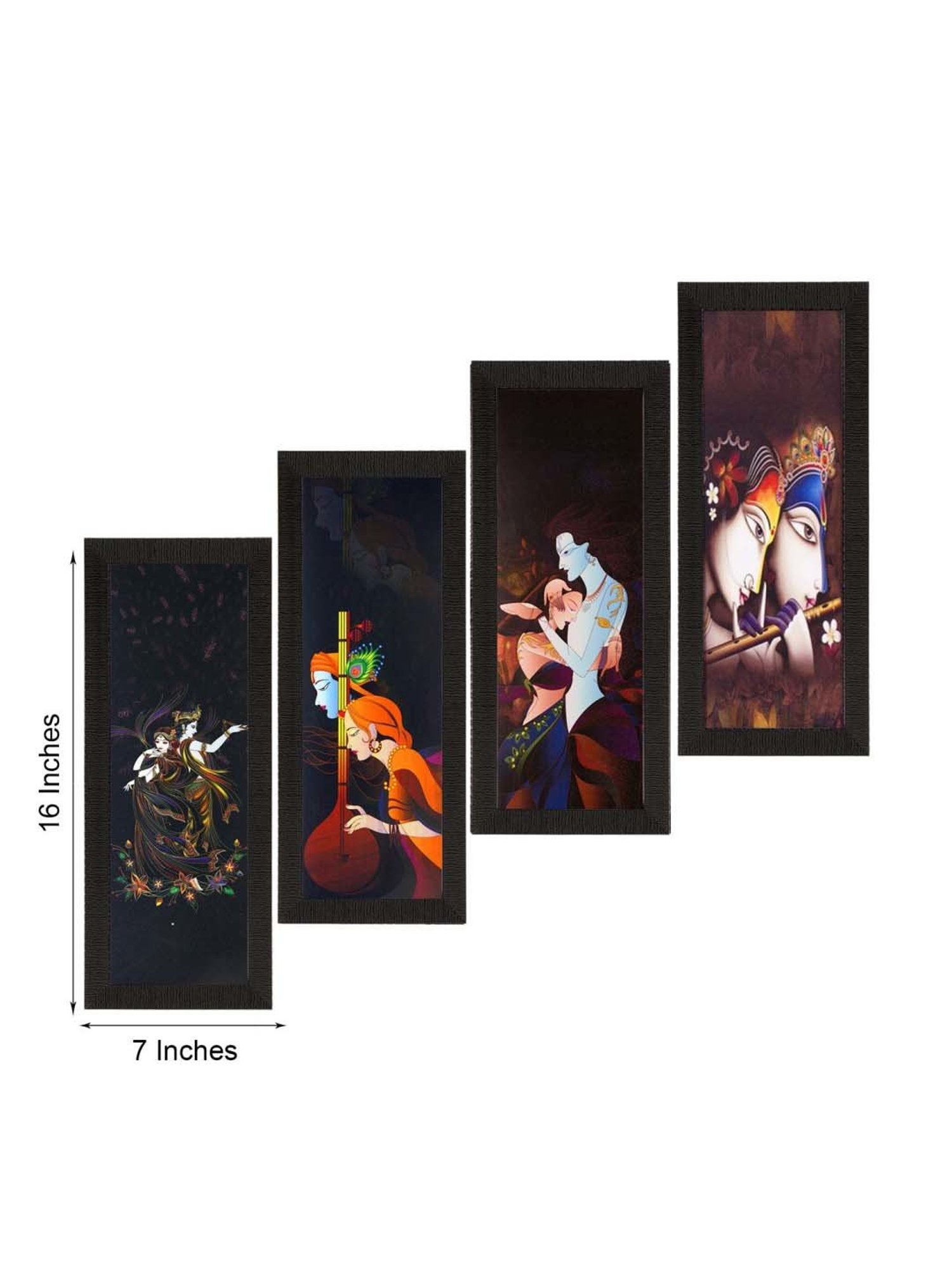 eCraftIndia Set of 4 Radha Krishna Satin Matt Texture UV Art Painting