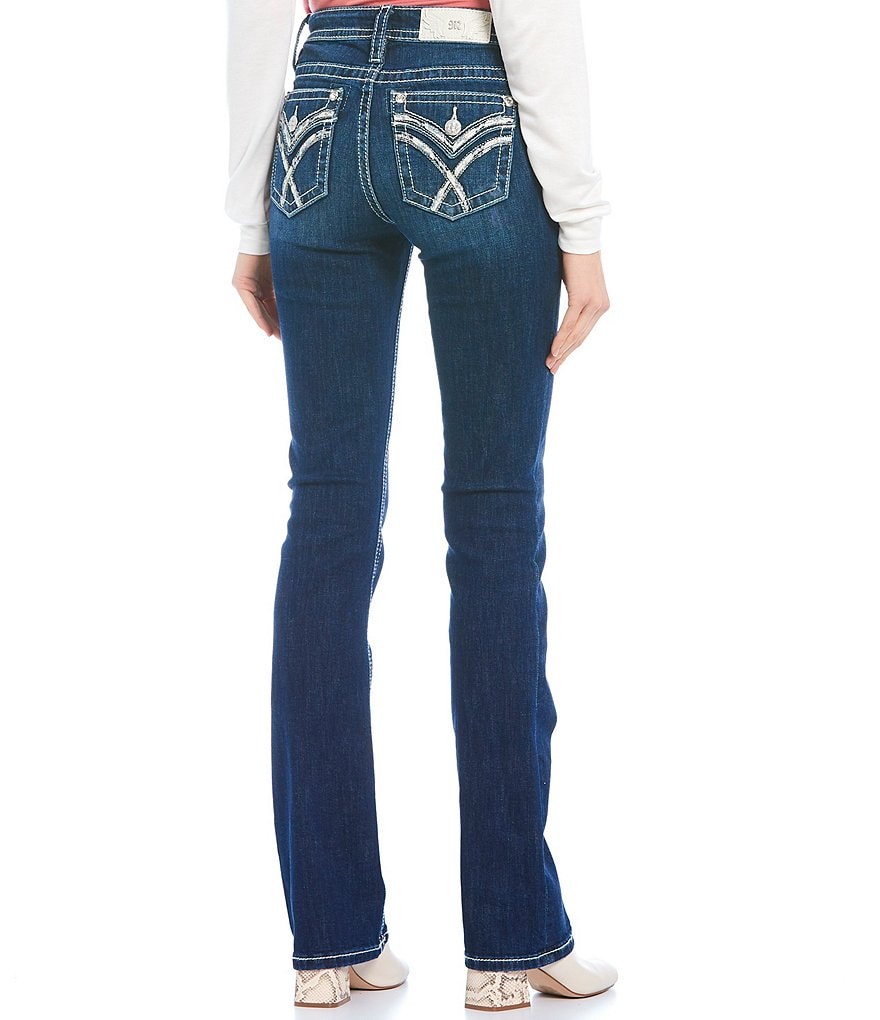 Miss Me Cross Trim Flap Pocket Slim Bootcut Jeans