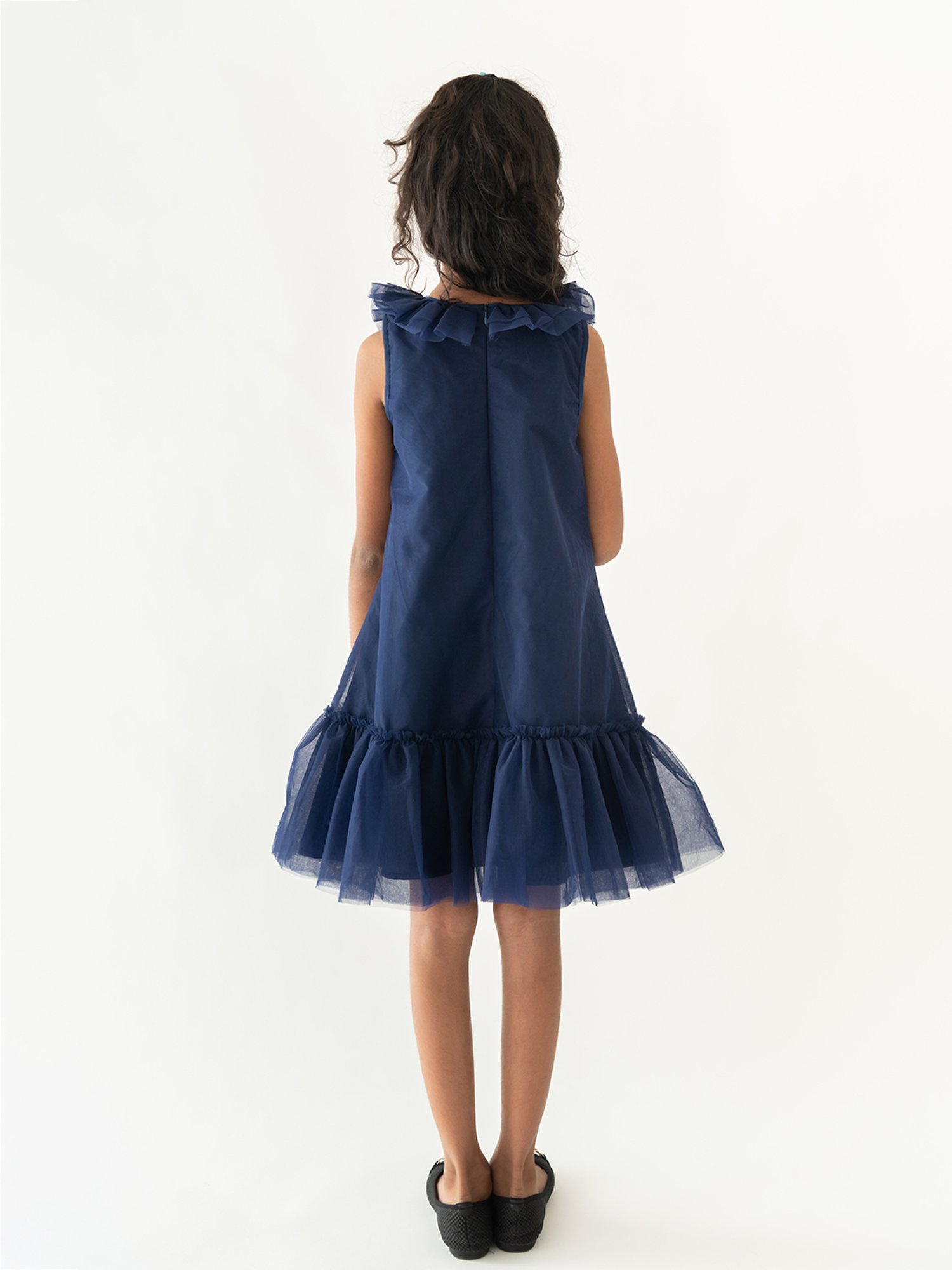 A Little Fable Kids Dark Blue Applique Dress