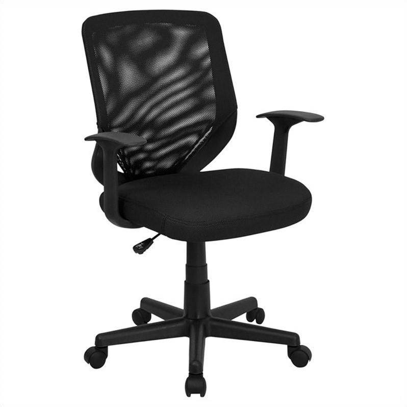 Mid-Back Black Mesh Tapered Back Swivel Task Chair with T-Arms