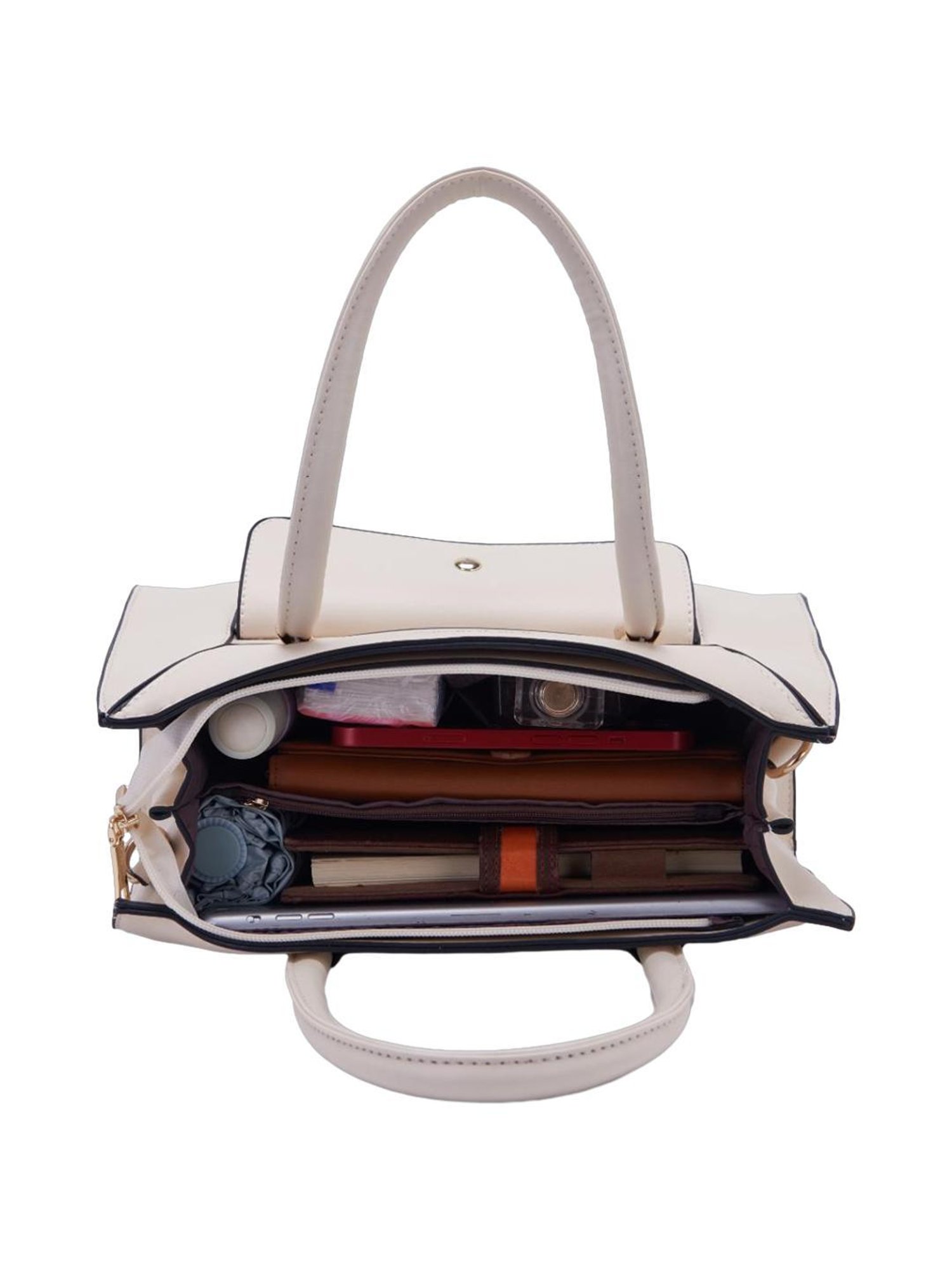 Pierre Cardin Beige Solid Satchel Handbag