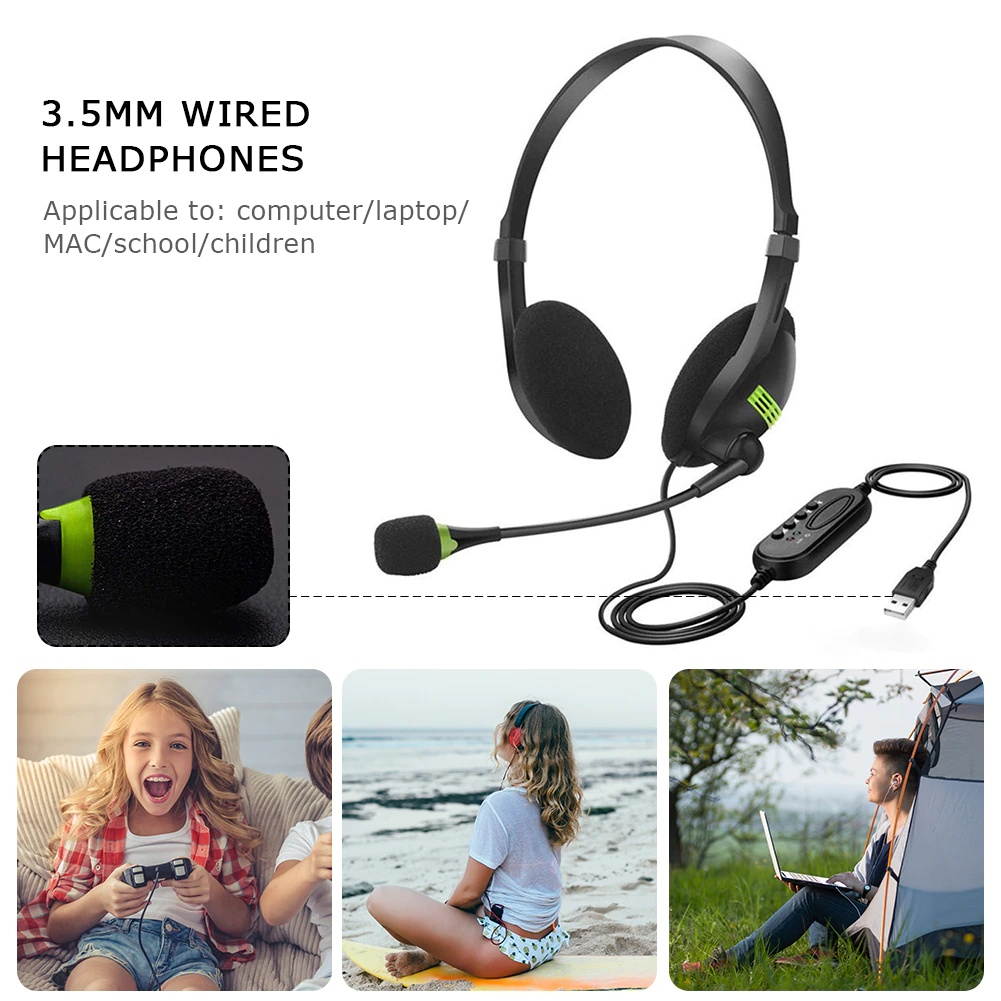 USB cable headset stereo PC recording and game surround sound compact call center office PC computer headset with microphone