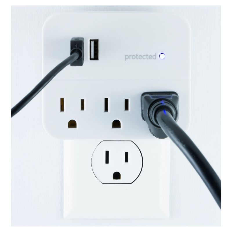 General Electric 3 Outlet 2 USB Port Surge Protector Tap 560 White