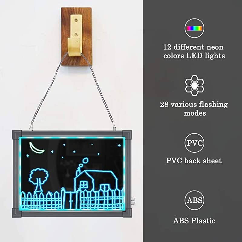 LED Message Writing Board 16 X 12 Illuminated Light Erase Board Acrylic Led Message Board Outdoor Erasable Lighted Letter Board Menu Sign Board with Remote Control8 Colors Chalk Marker