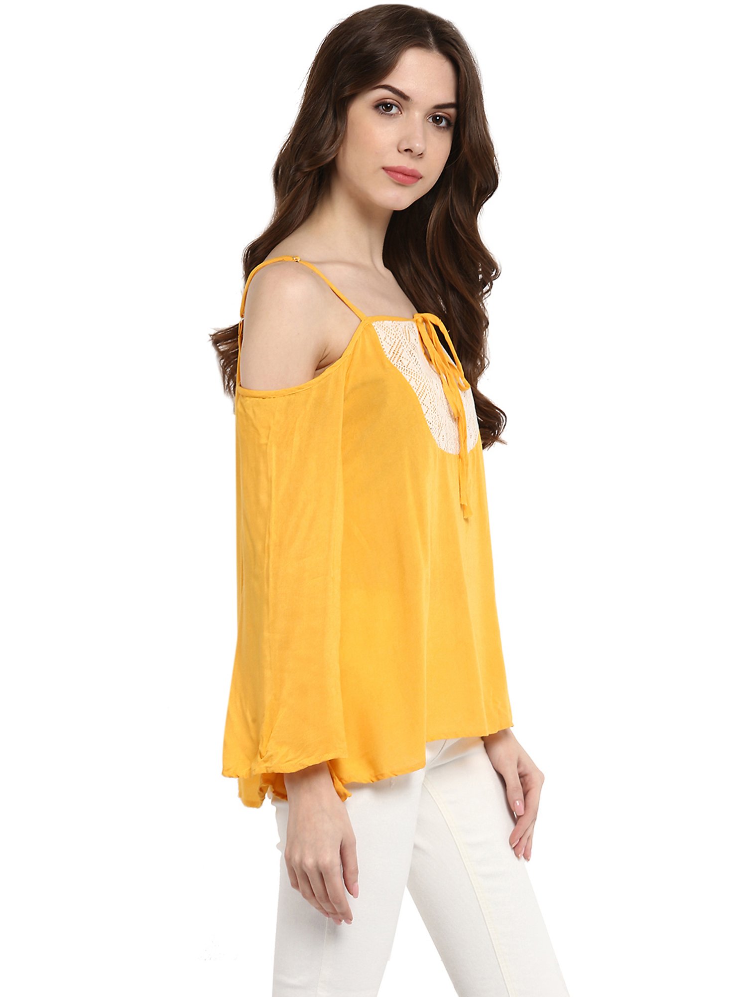 StyleStone Mustard Self Design A-Line Top