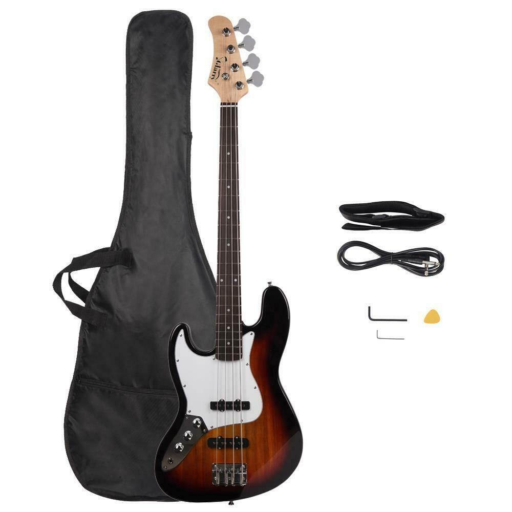 New Basswood Jazz Left Handed Electric Bass Guitar Set for Beginner Sunset