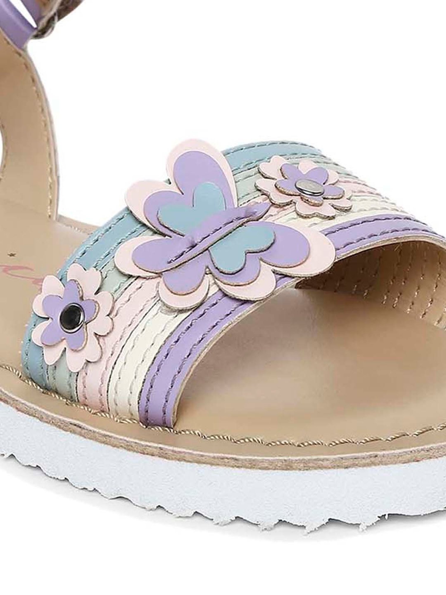 Aria Nica Kid's Floral Lavender & Pink Ankle Strap Sandals
