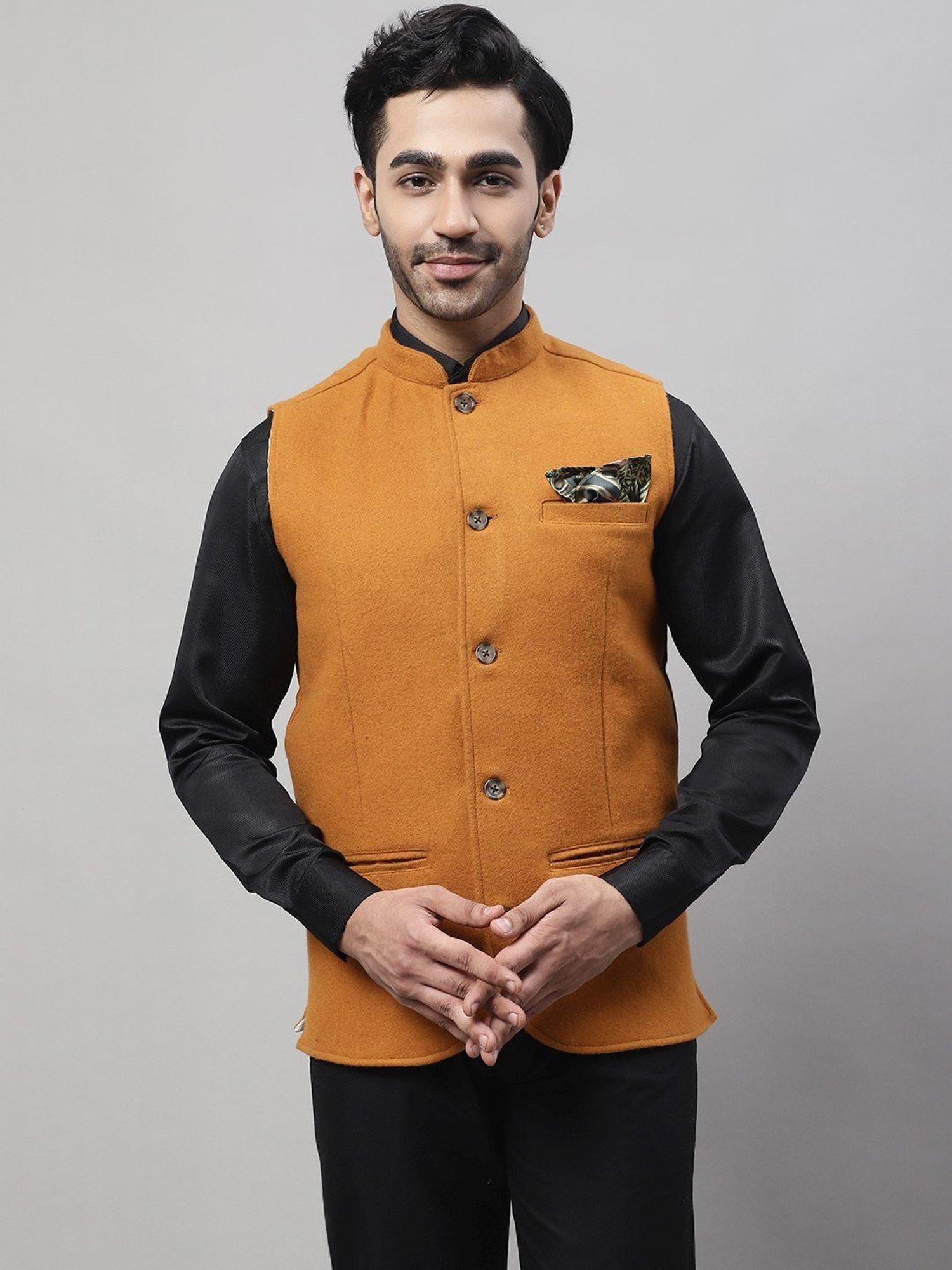 Even Orange Regular Fit Nehru Jacket