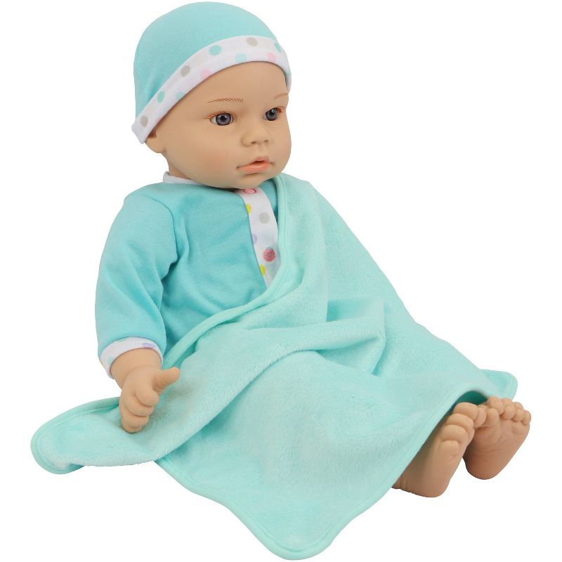 18" Sweet and Happy Baby with Blanket - Blue with Polka Dot Pajamas