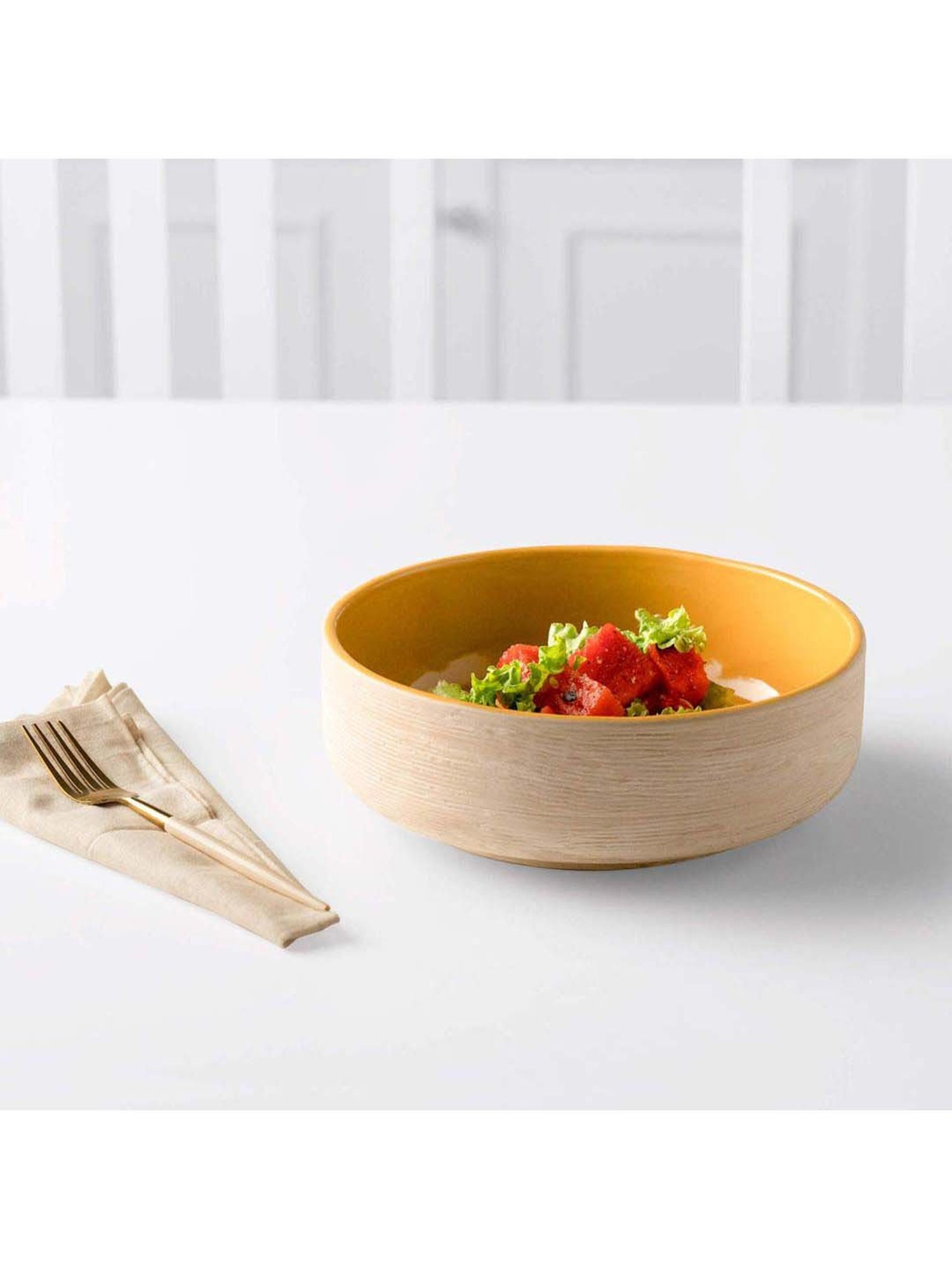 ellementry Amber Love Beige Ceramic Salad Bowl - Set of 1