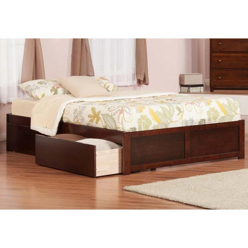 Concord King Flat Panel Foot Board w/ 2 Urban Bed Drawers Antique Walnuts - Atlantic Furniture