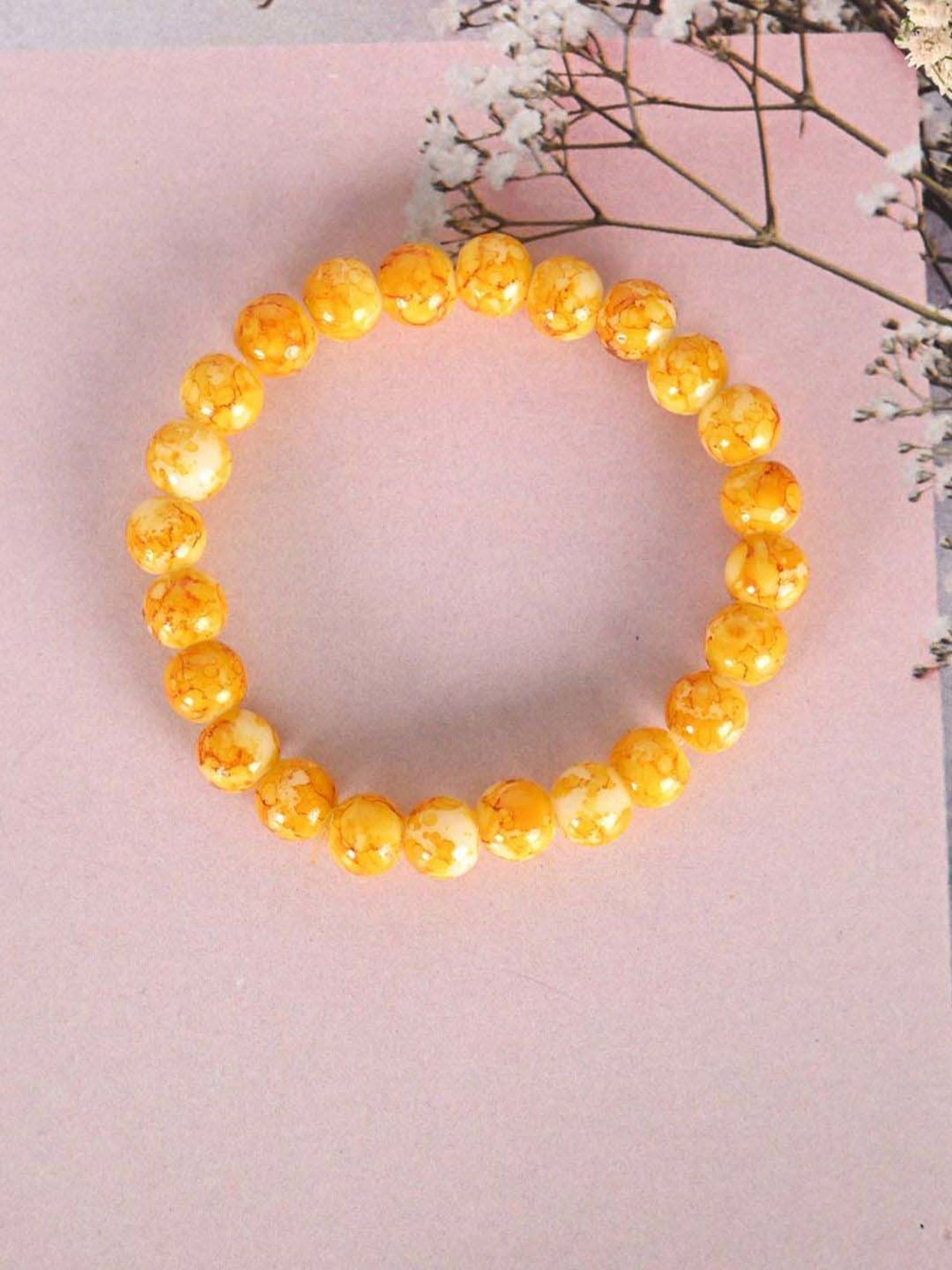 NVR Yellow Marbel Crystal Elasticated Bracelet for Unisex