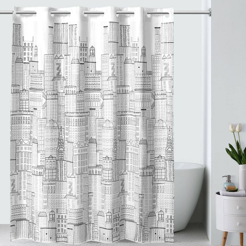 Skyline PEVA Shower Curtain White/Black - Hookless