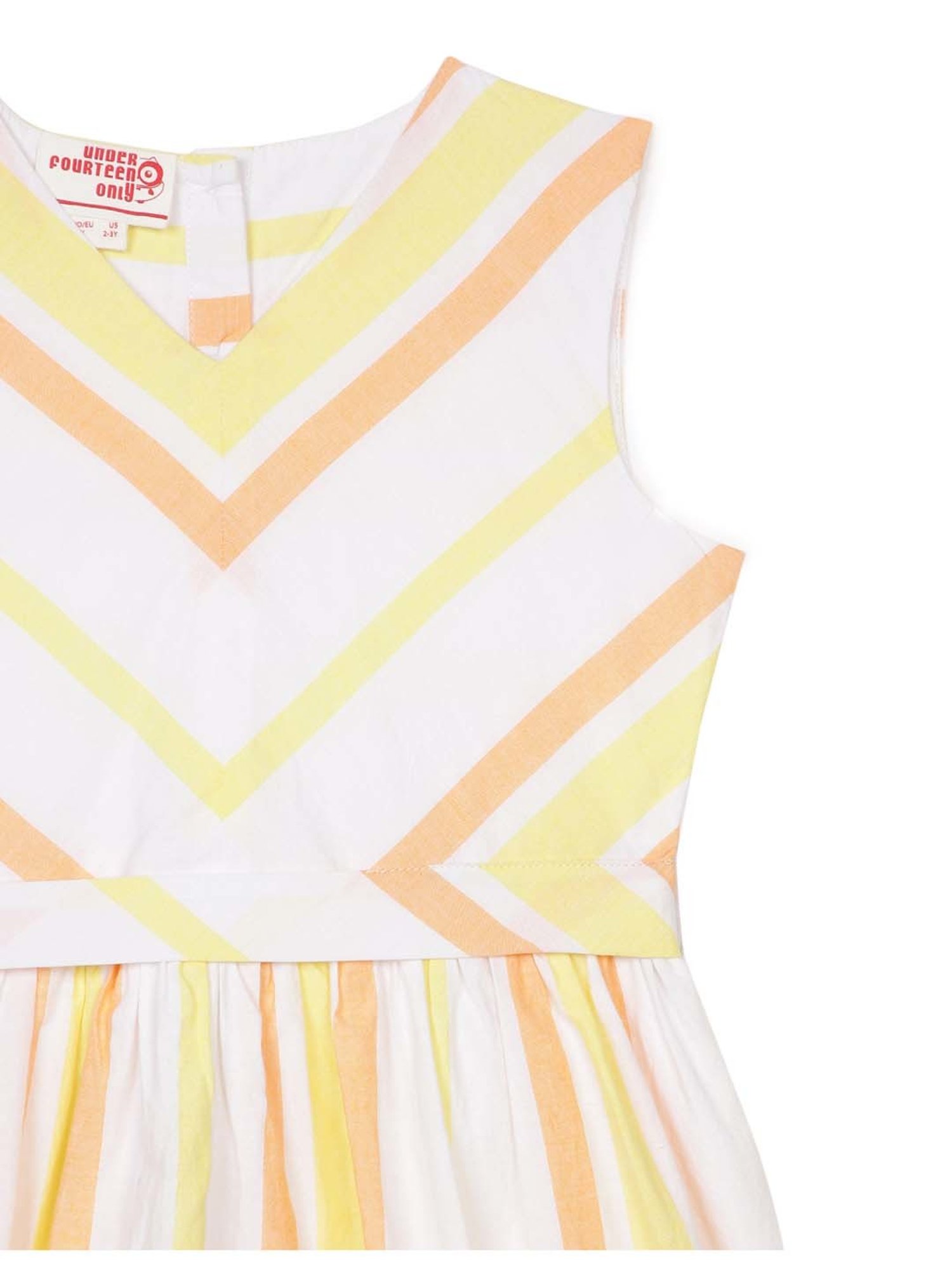 Under Fourteen Only Kids Orange & White Cotton Striped Dress