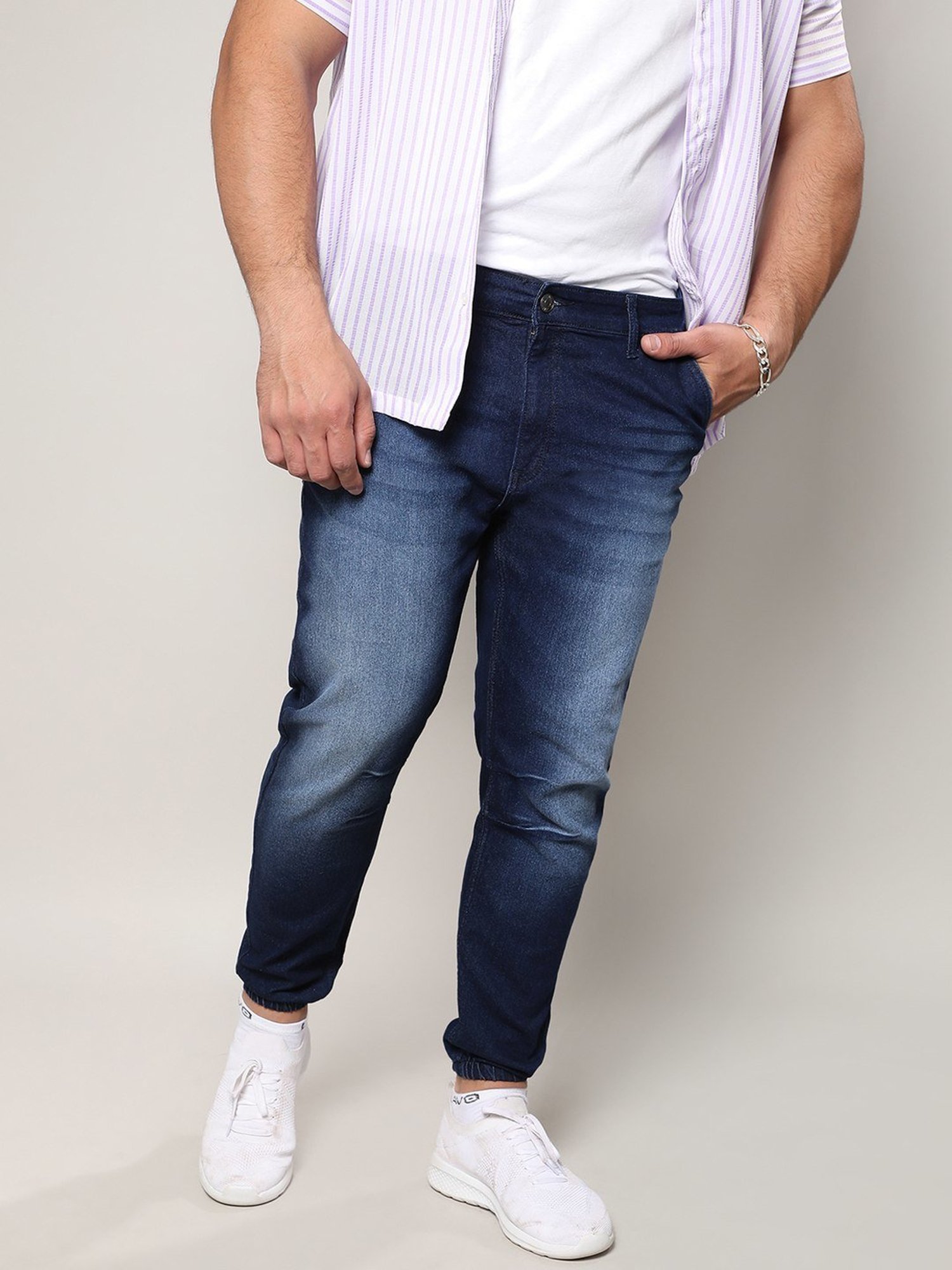 Instafab Plus Blue Regular Fit Plus Size Jogger Jeans