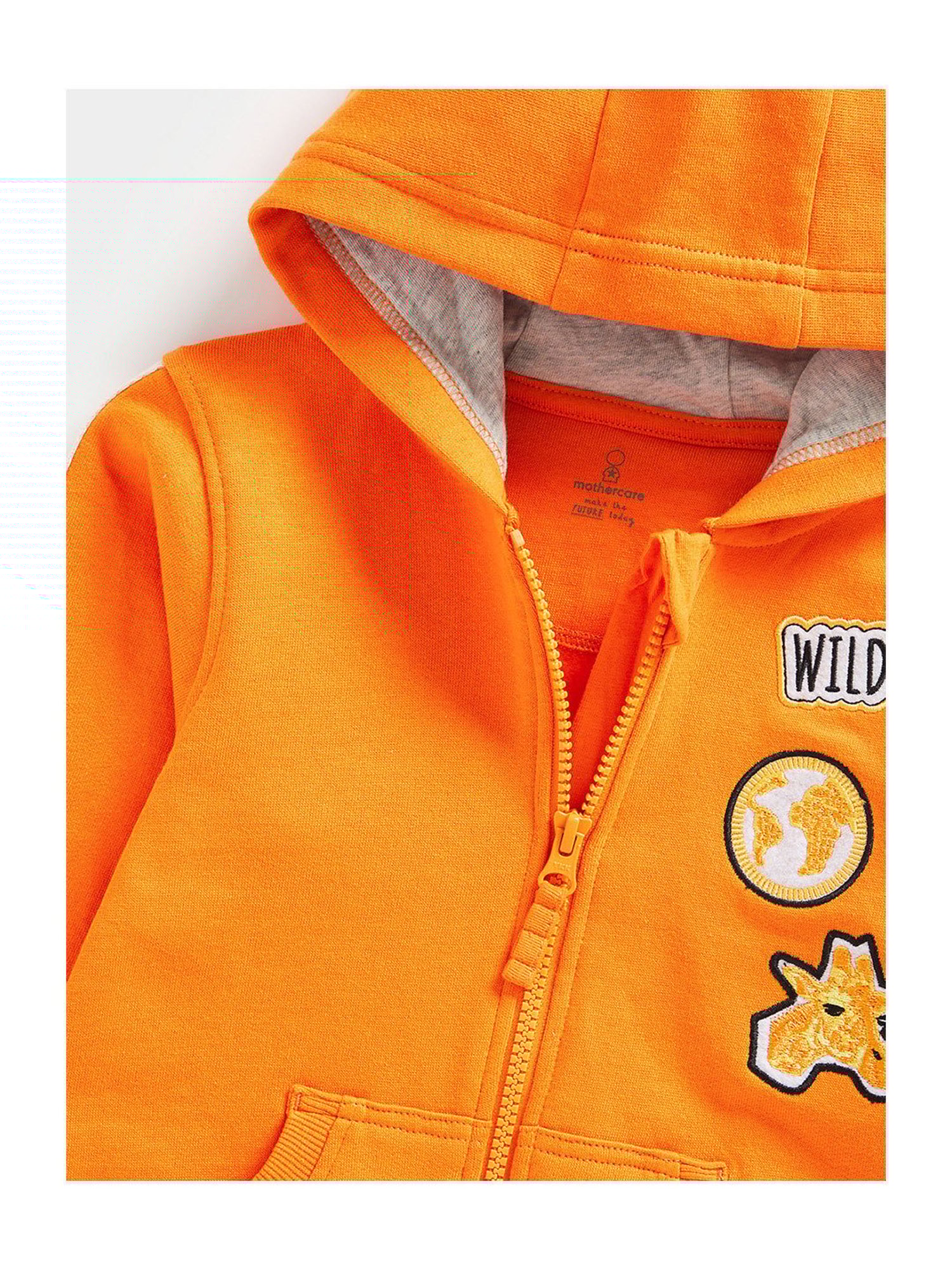 Mothercare Kids Orange Applique Full Sleeves Hooded Sweatshirt