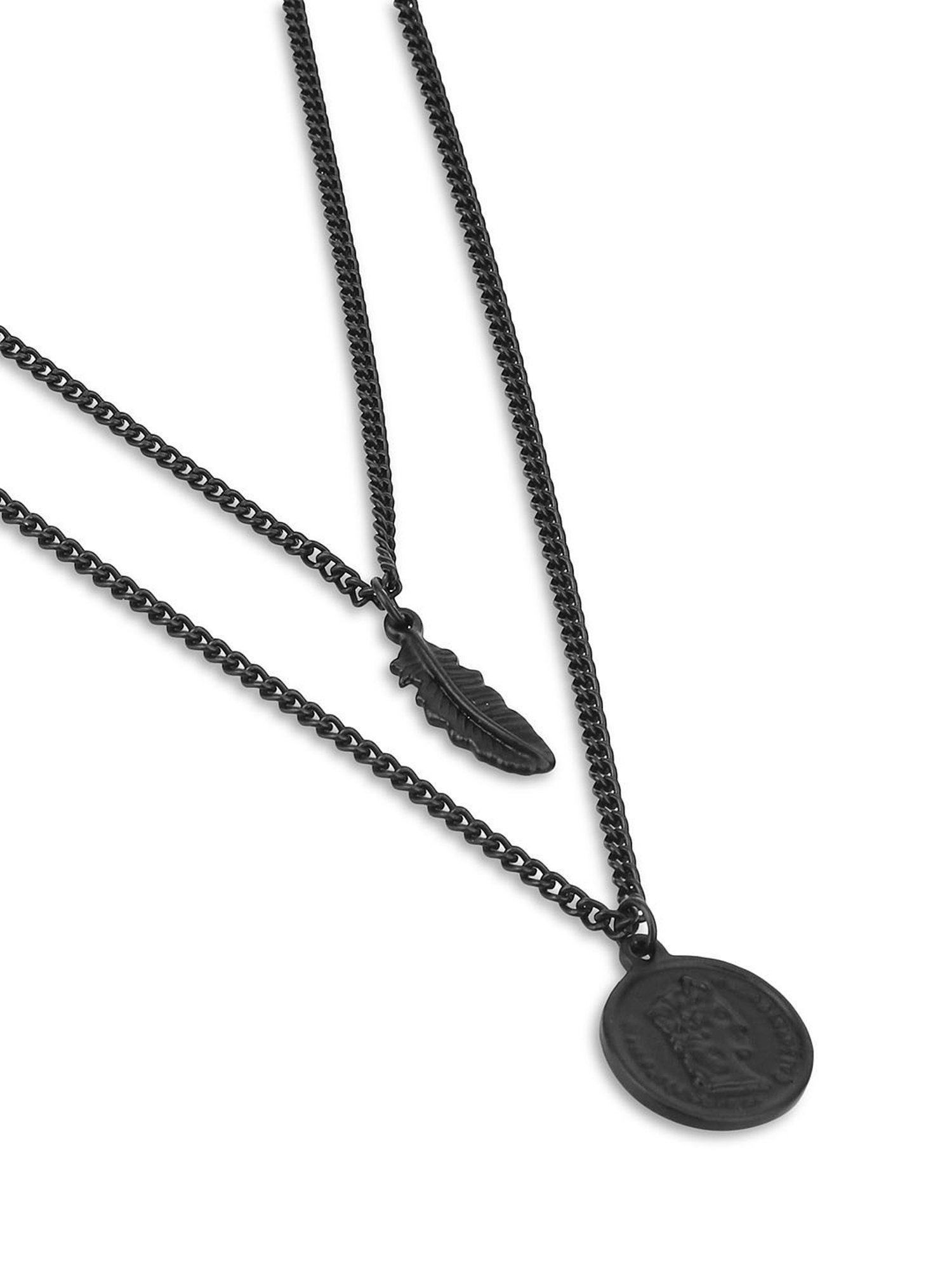 The Bro Code Black Leaf and Vintage Coin layered Pendant Necklace for Men