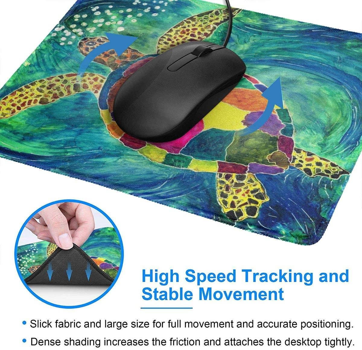 Mouse Pad Colorful sea Turtle with Non-Slip Rubber Base, Premium-Textured & Waterproof Mousepads Bulk with Stitched Edges, Mouse Mat for Computers, Gaming,Laptop, Office & Home, 9.8x11.8 in