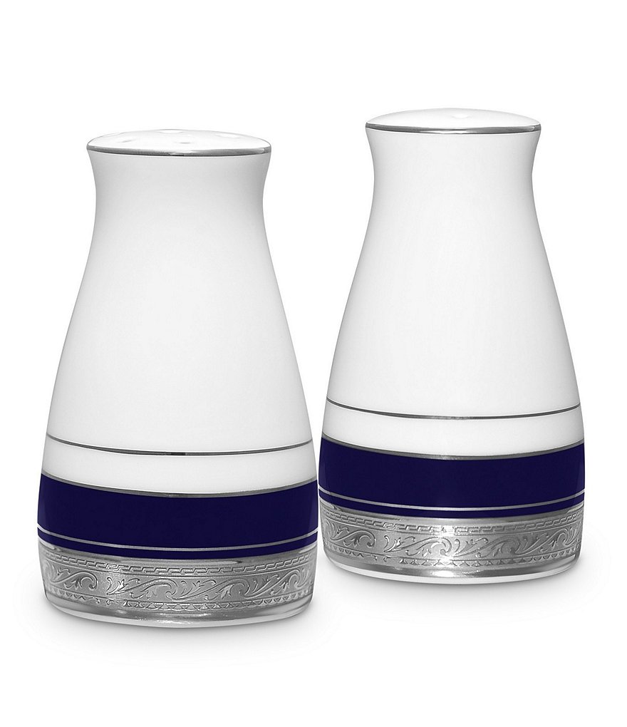 Noritake Crestwood Cobalt Platinum Porcelain Salt & Pepper Shaker Set