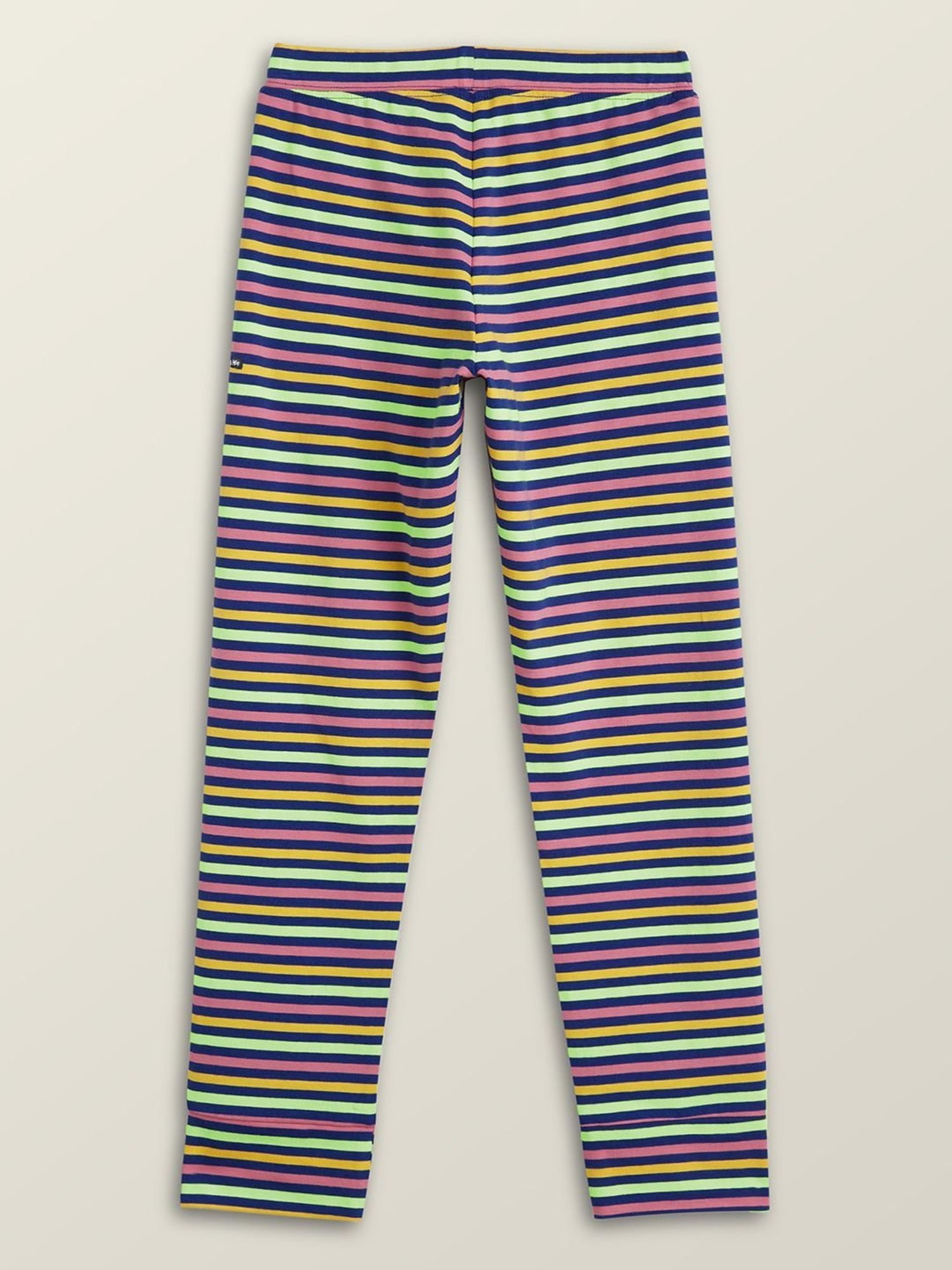 XY Life Kids Pink & Purple Cotton Striped Leggings (Pack of 2)