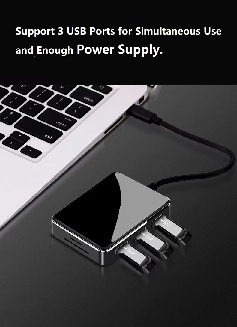 7in1 Type-C to HDMI VGA 3 x USB3.0 Adapter with SD/TF Card Reader and Glass Surface, 7-in-1 USB-C HUB with HDMI VGA USB SD TF Port, USB C to 4K HDMI VGA 3 USB 3.0 SD/TF Card Reader Dock.