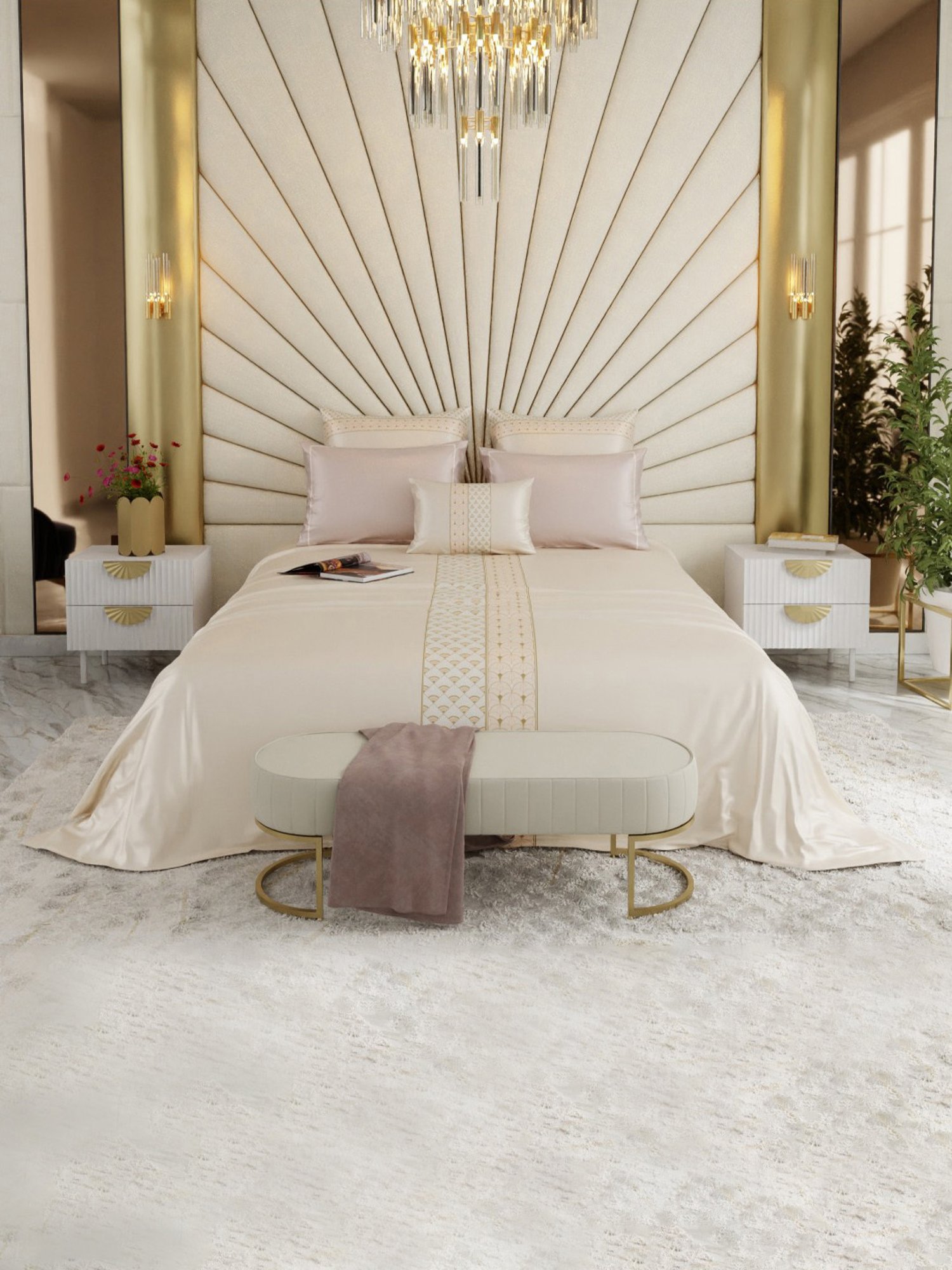 Stoa Paris Ivory Queen's Blush Super King Crown of Versailles Bedsheet Set