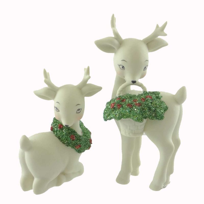 Dept 56 Snowbabies Holly Deer Christmas St/2 Basket Wreath  -  Decorative Figurines