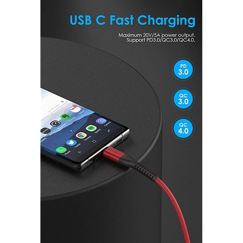 USB C to USB C Cable 66ft 100W Type C 20V5A Fast Charging Braided Cord Compatible 20202016 MacBook Pro New iPad ProMac AirSurface Samsung Galaxy S20S10S9S8PlusNote More Red