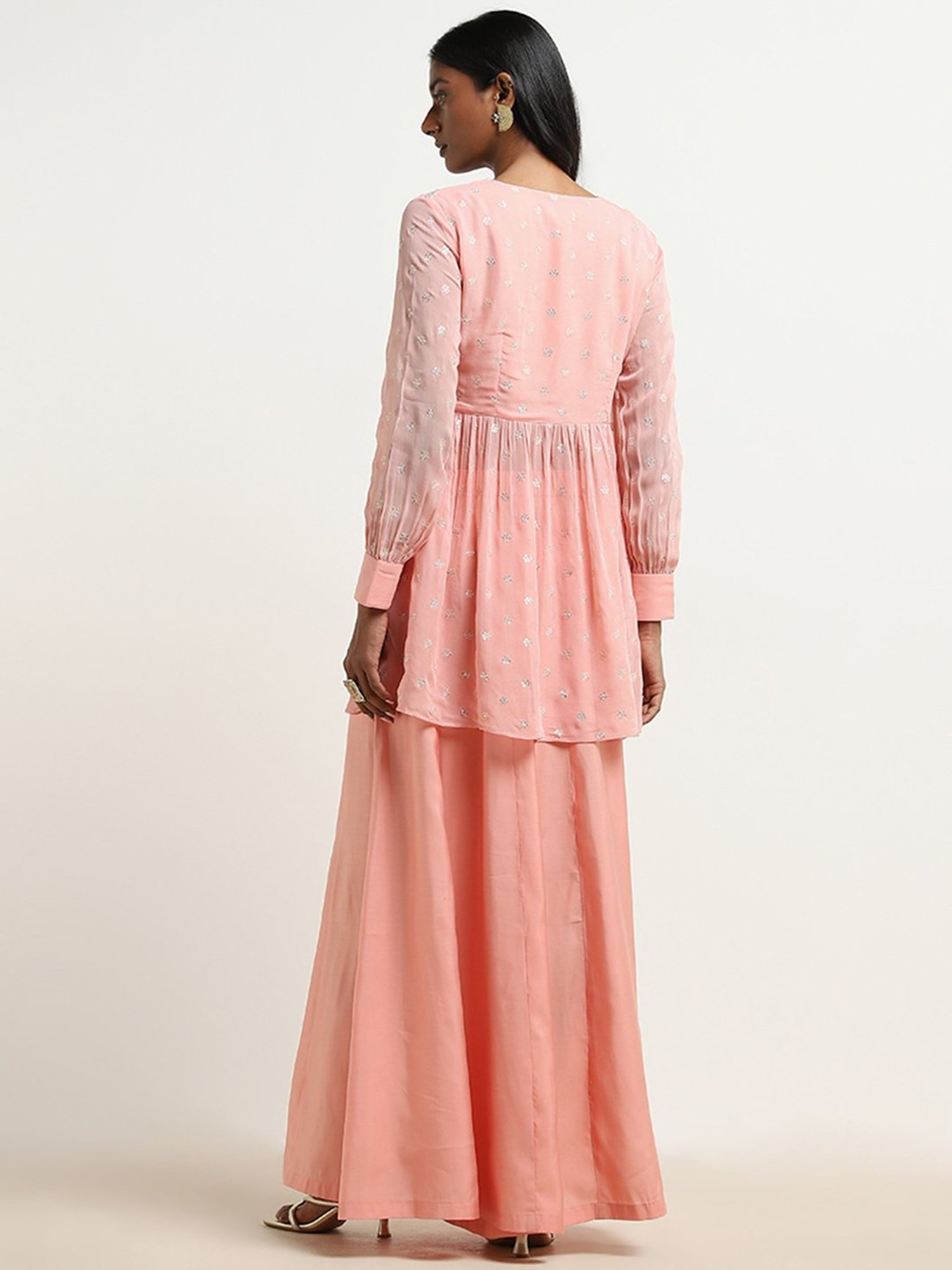 Vark by Westside Pink Floral Embroidered Ethnic Top with Palazzos Set