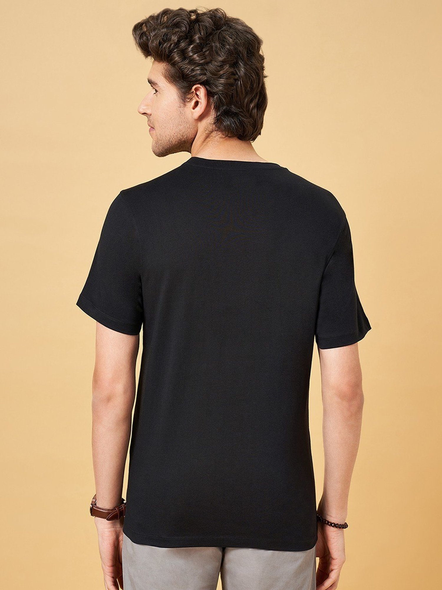 Urban Ranger by Pantaloons Jet Black Cotton Slim Fit Printed T-Shirt