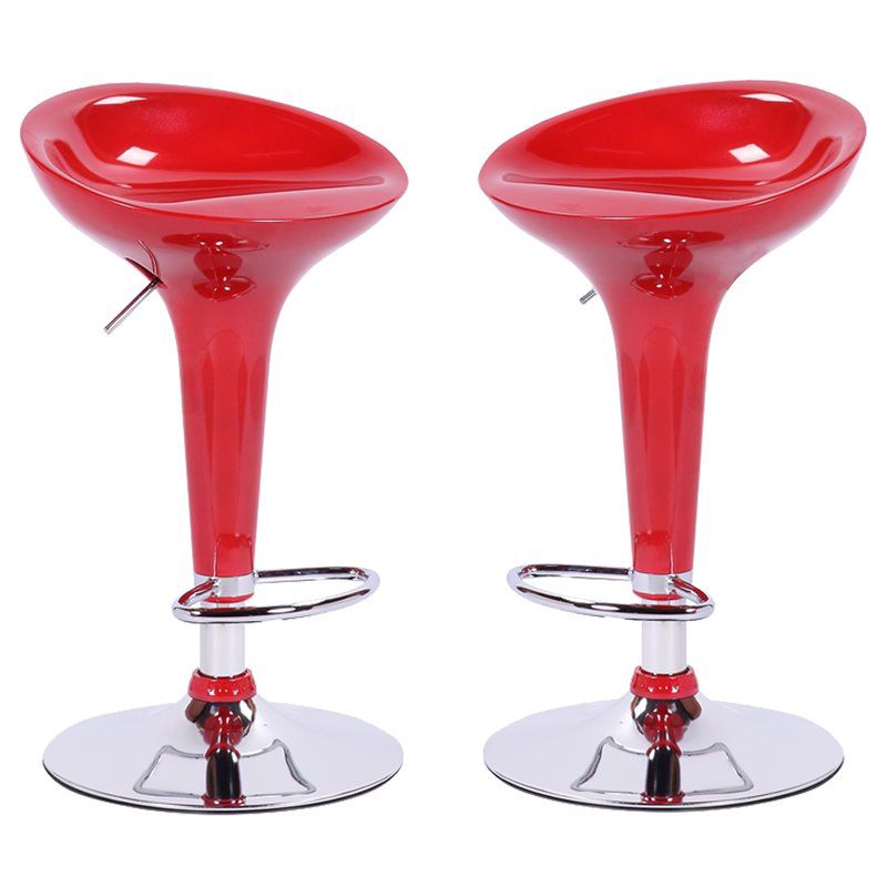 Pemberly Row Adjustable Modern Swivel Scoop Bar Stool in Red (Set of 2)