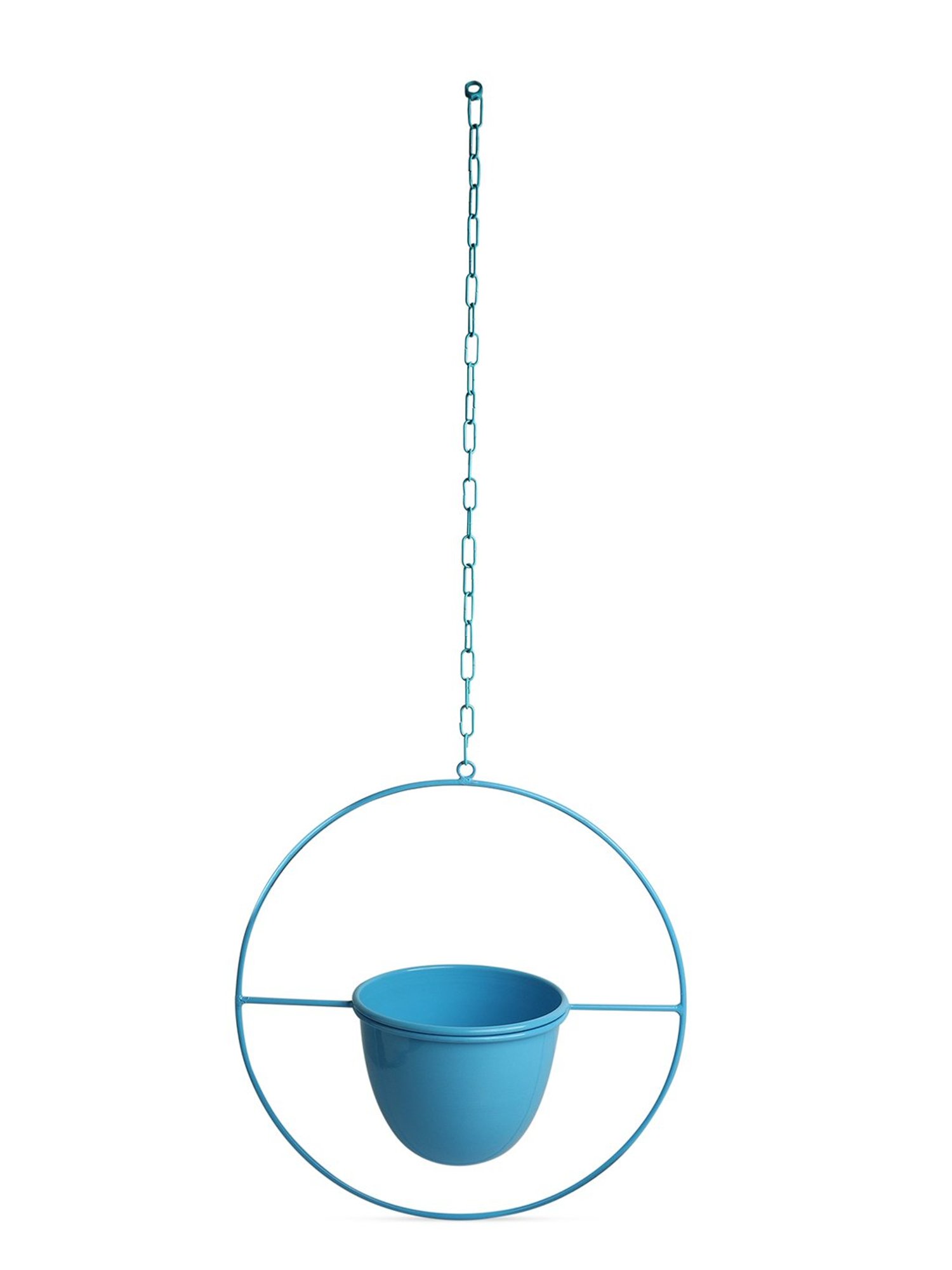 ExclusiveLane Blue Bliss Sky Blue Iron Hanging Planter Pot With Holder