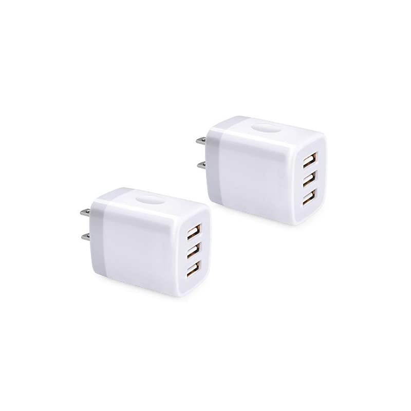 Wall Charger, 3 Port Charging Block, 5V 3.1A 2PC Multi-Port Travel Power Adapter Plug Cube Compatible iPhone 11 11Pro X 8 7 Plus, Samsung Galaxy S10 Plus S10E S9 S8, S7,V50 G8 G7 ThinQ G6