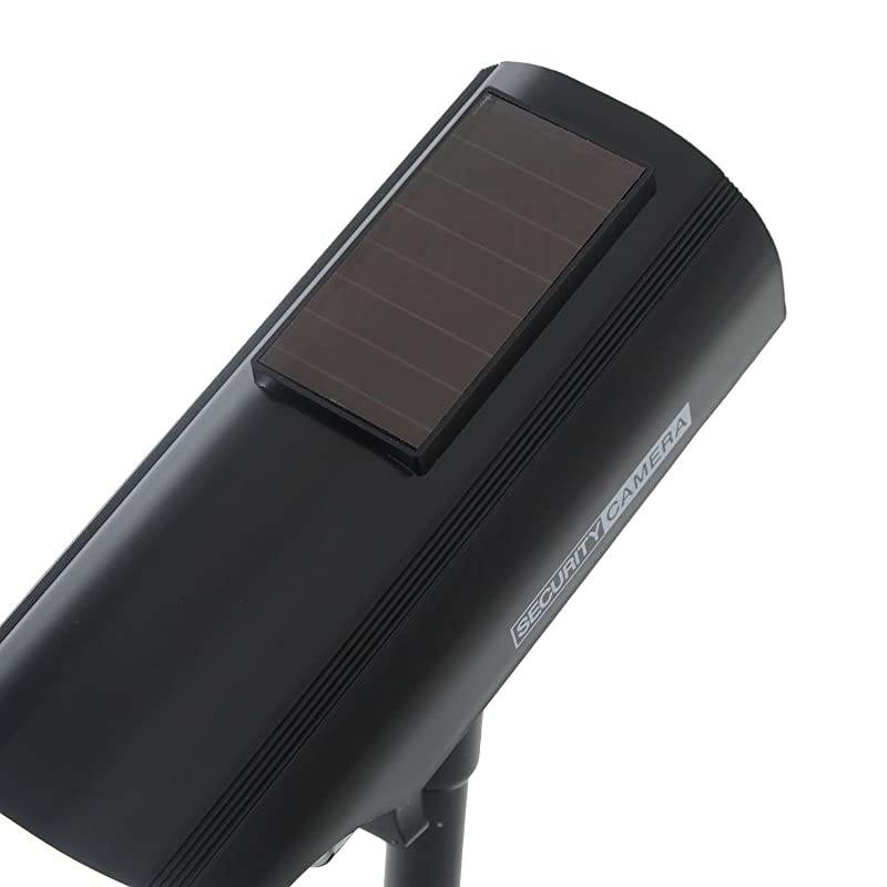 Solar Powered Bullet Dummy Fake Simulated Surveillance Security CCTV Dome Camera Indoor Outdoor with 1 LED Light, Security Alert Sticker Decal (SOLTC-B4), 4 Packs, Black