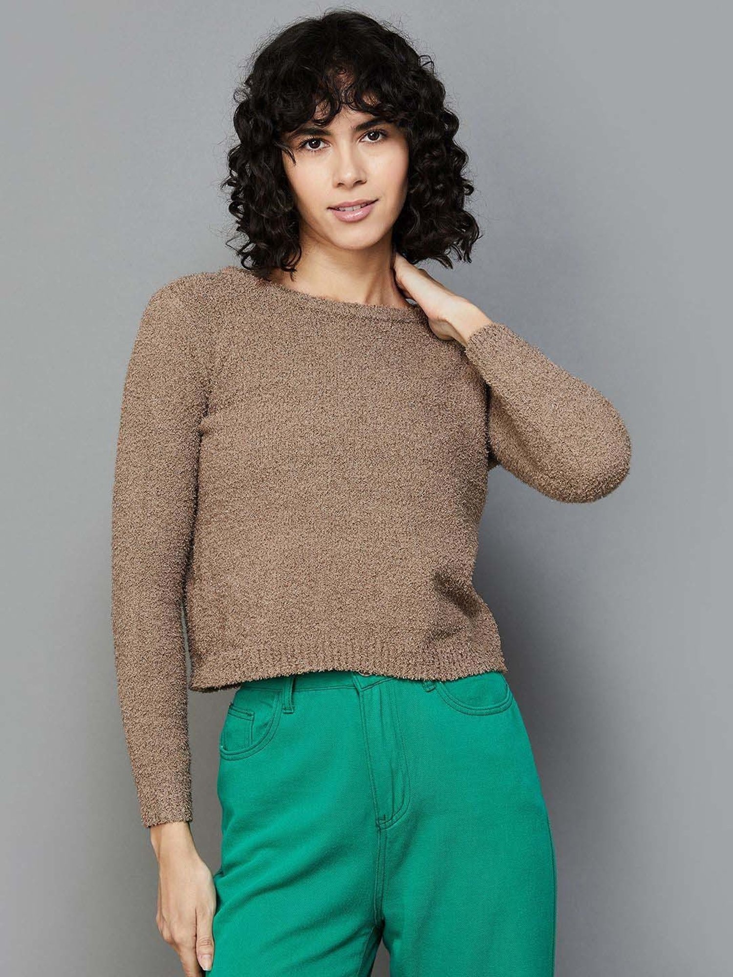 Ginger by Lifestyle Brown Cotton Sweater