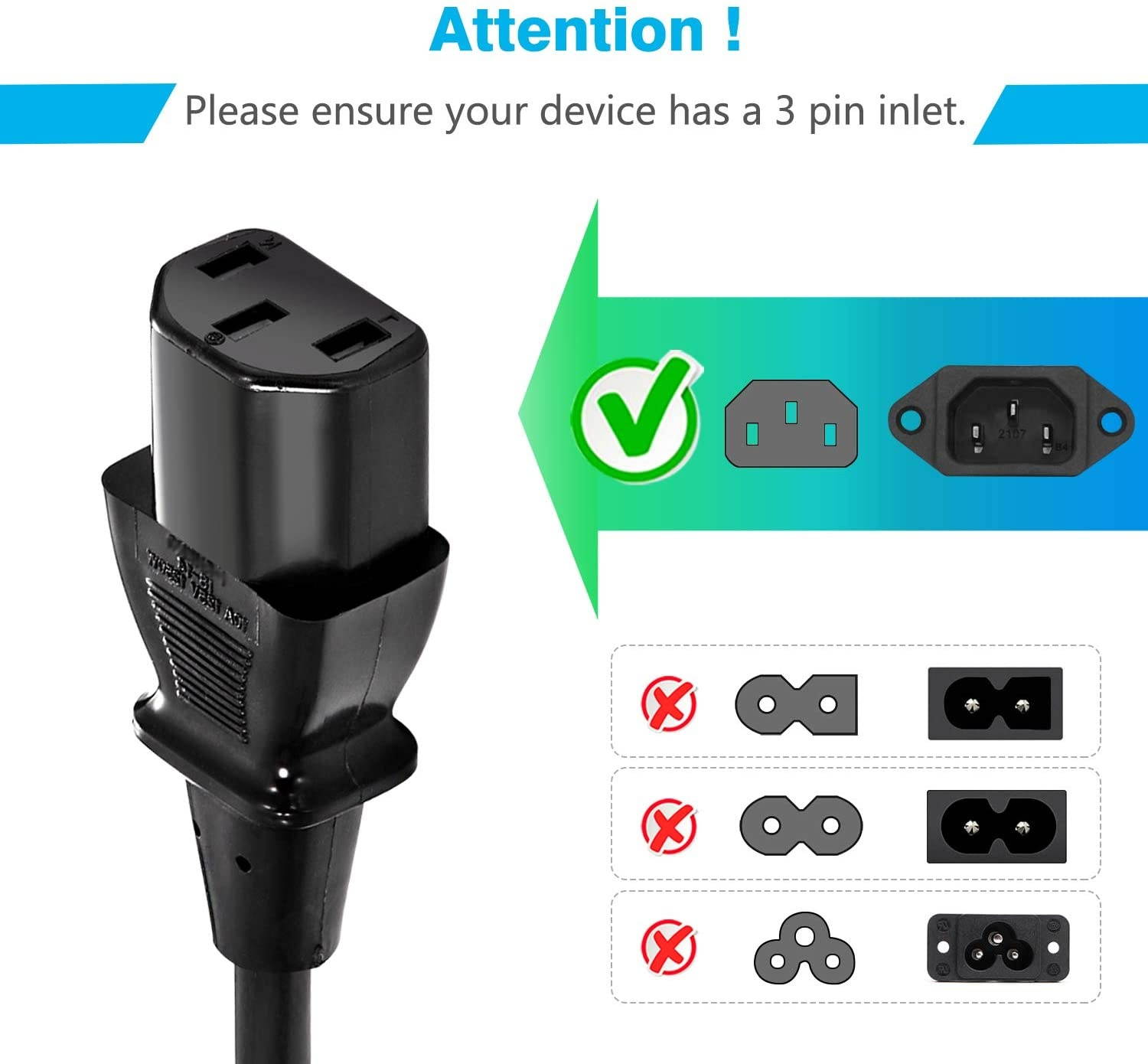 [UL Listed] Chanzon 6ft Universal AC Power Cord for Personal Computer,PC Monitor,Plasma bravia uhd Smart TV,Printer Power Supply Replacement 3 Prong (NEMA 5-15P to IEC320C13) 10A 125V Extension Cable