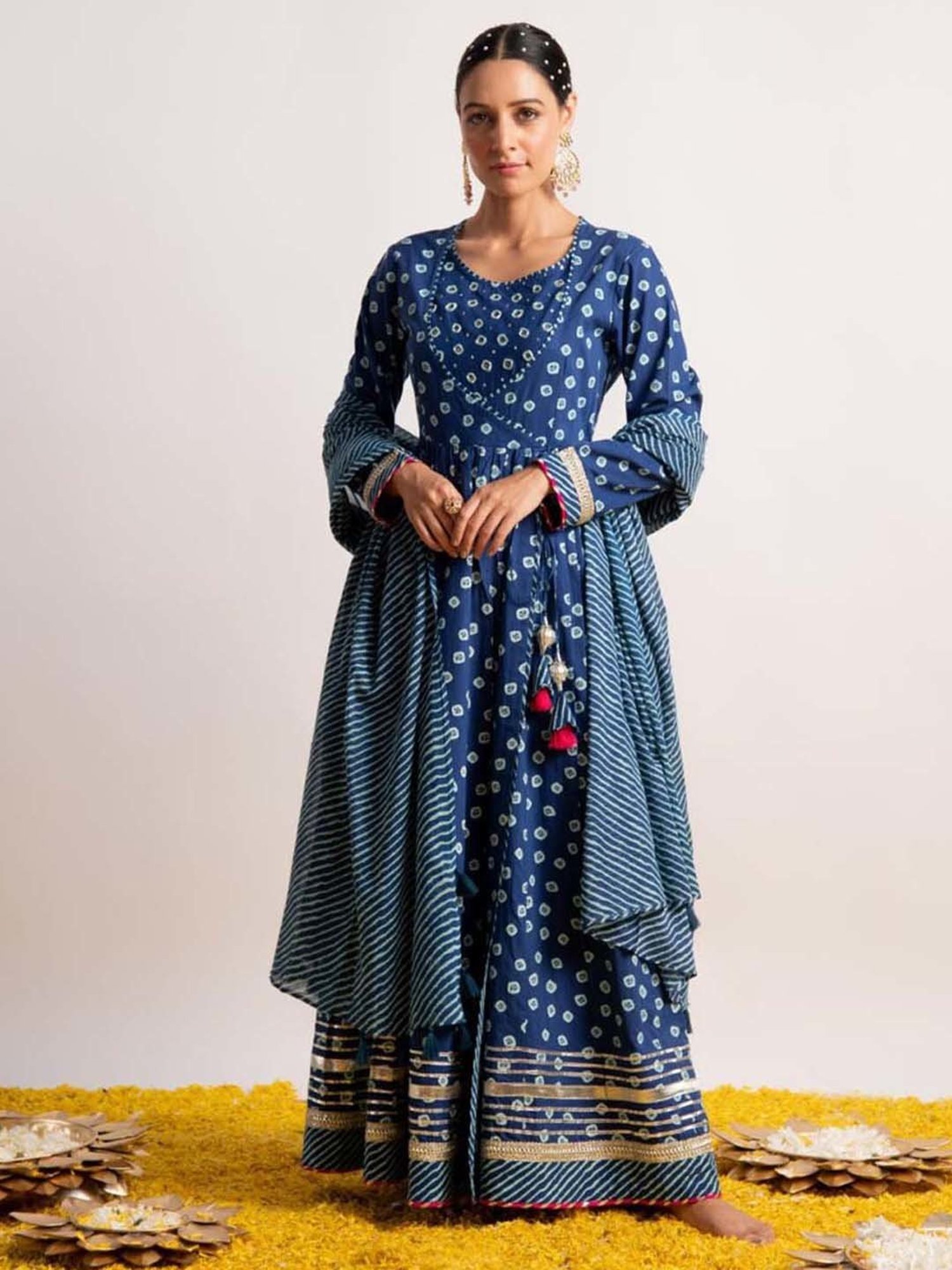 Ekohum Blue Bandhani Print Kalidaar with Leheriya Mulmul Dupatta