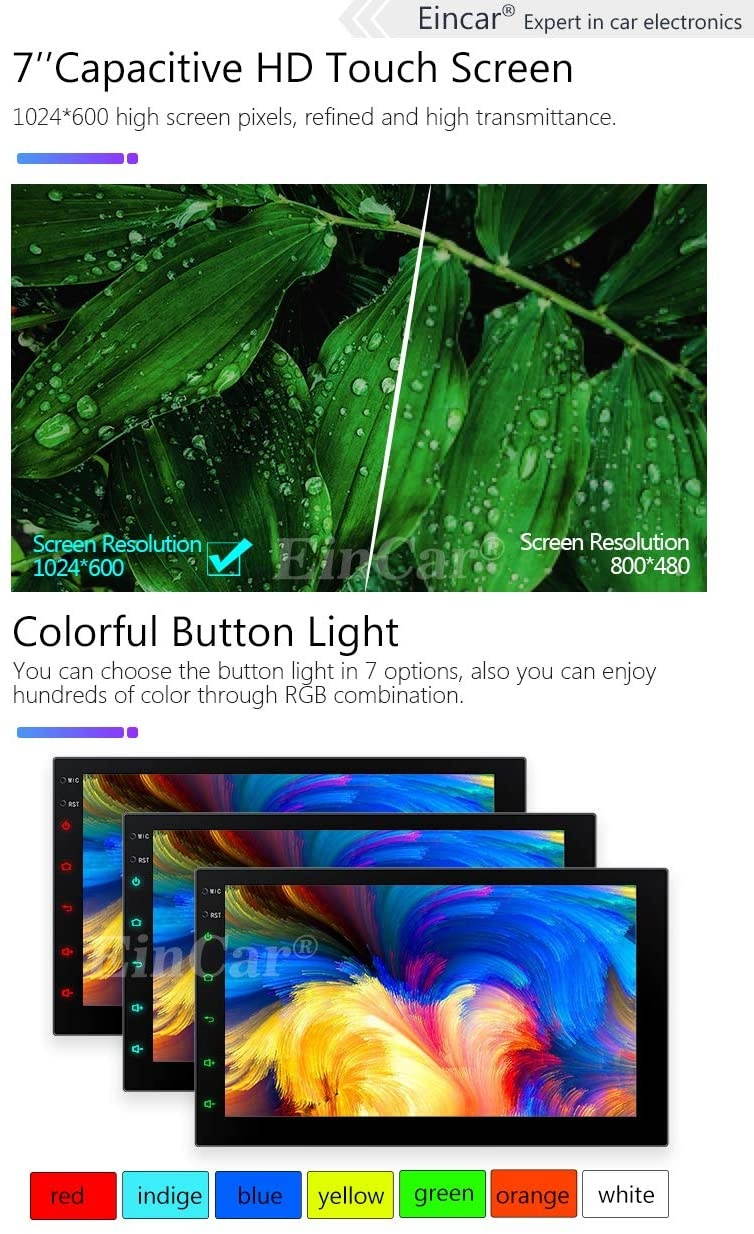 EINCAR Double Din Car Stereo Autoradio Bluetooth System 7 INCH Android 10.0 2 Din Head Unit GPS Navigation In Dash 1080p Video Audio Player Support WiFi USB SD Mirrorlink Capacitive Touchscreen