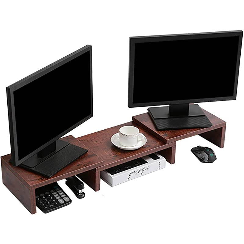 Monitor Stand Riser, Adjustable Screen Stand for Laptop Computer/TV/PC, Multifunctional Desktop Organizer - Walnut Brown