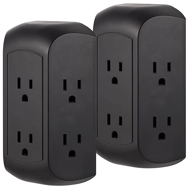 UltraPro 6Outlet Sur Protector Adapter Spaced Wall Tap 2 Pack 3Prong Power Strip Charging Station Side Access Black 47845