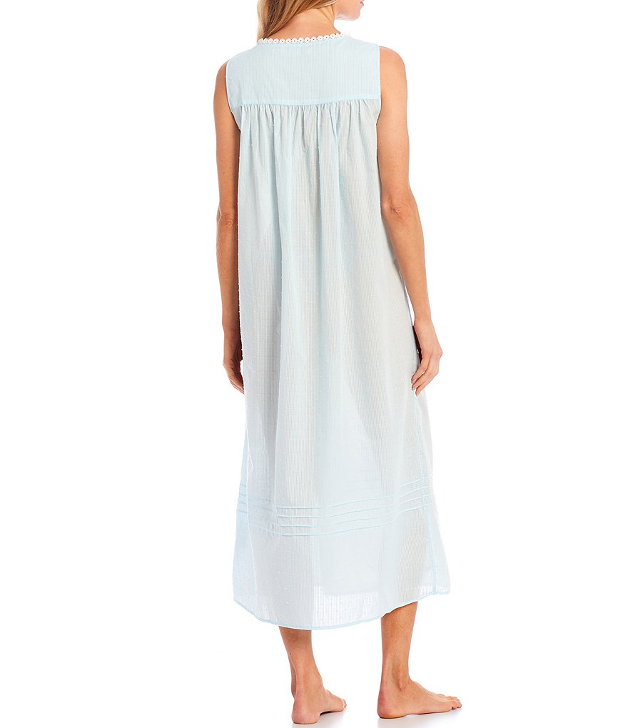 Eileen West Solid Textured Sheer Stripe Ballet Square Neck Sleeveless Nightgown