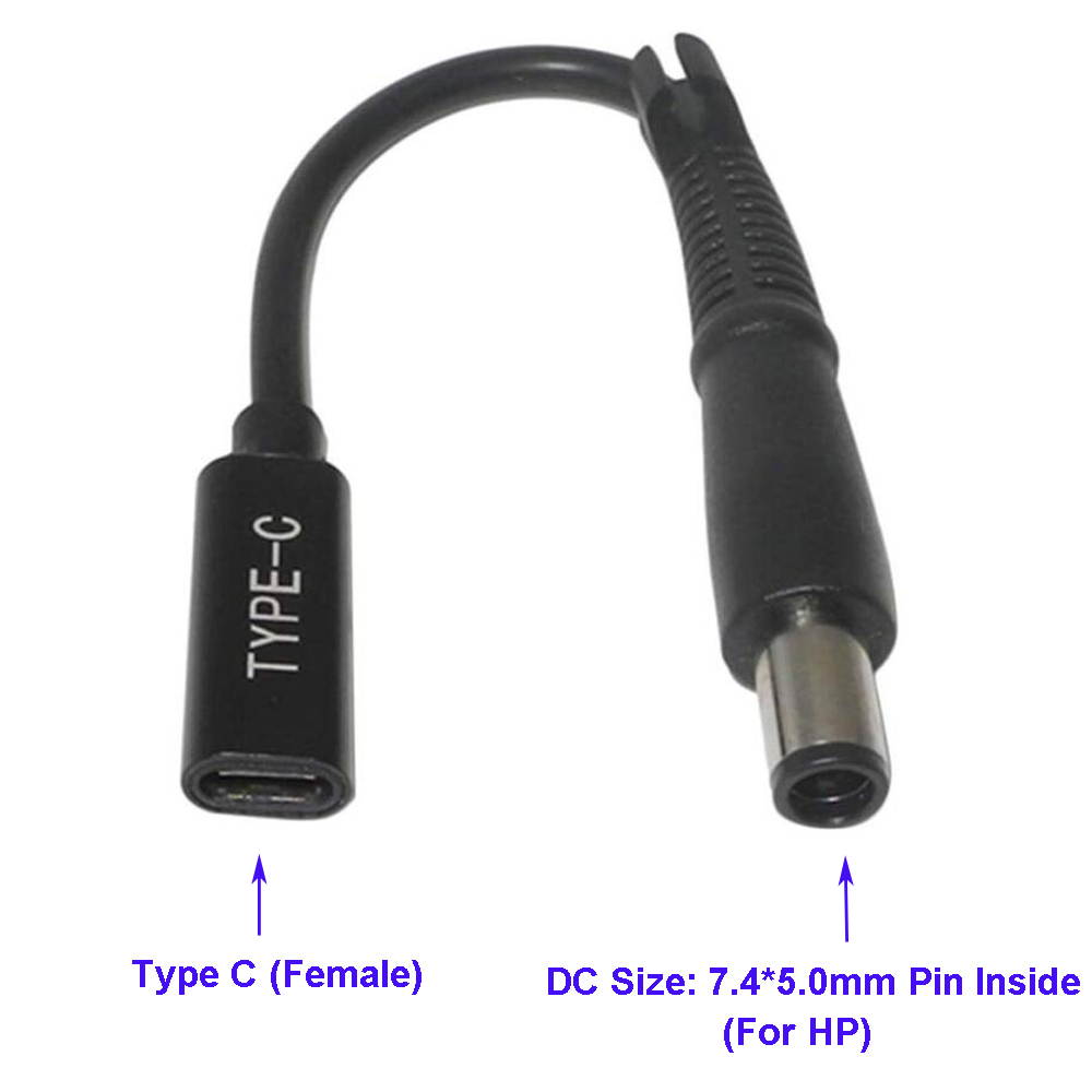 Laptop DC Power Supply Adapter Cable Cord USB 3.1 Type C PD Female to 7.4x5.0mm  Male Plug Converter for HP 65W or below laptops