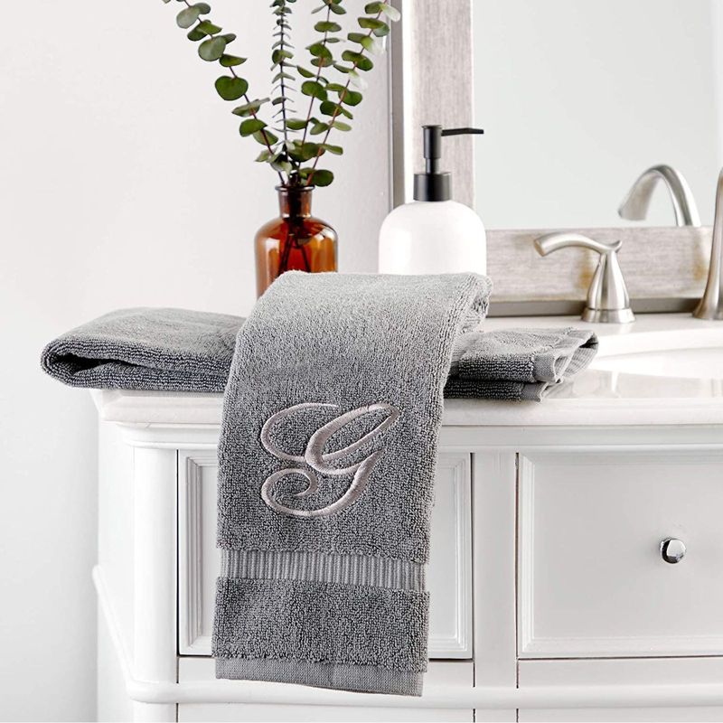 Juvale 2 Pack Monogrammed Hand Towel, Embroidered Letter G (Grey, 16 x 30 in)