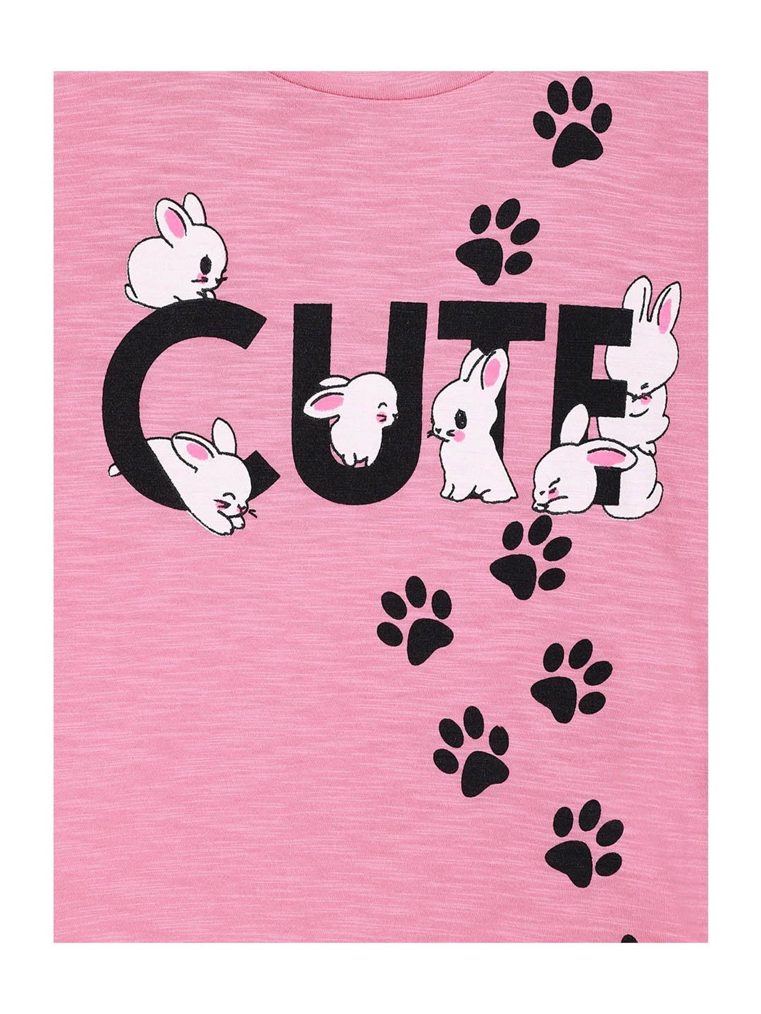 Lazy Shark Kids Pink & Off White Printed  Top with  Shorts