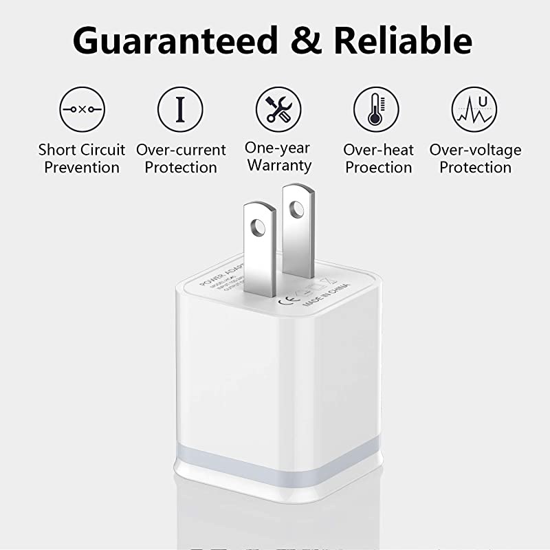 USB Wall Charger, 5-Pack 2.1A/5V Dual Port USB Cube Power Adapter Charger Plug Charging Block Replacement for iPhone Xs/XR/X, 8/7/6 Plus, Samsung, HTC, LG, Moto, Android Phones