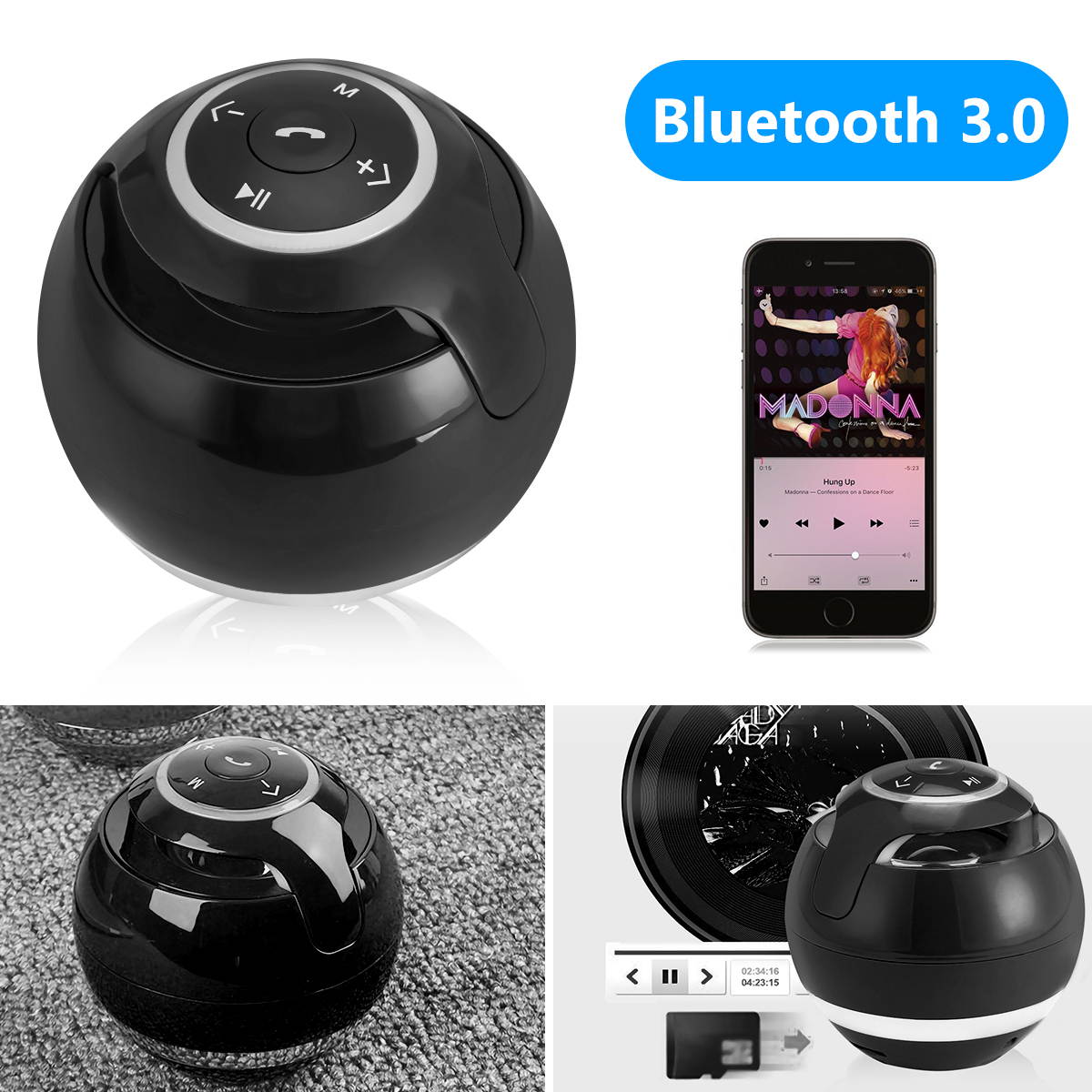 Wireless LED Mini Bluetooth Speaker Portable Super Bass Stereo USB/TF/FM Radio Black