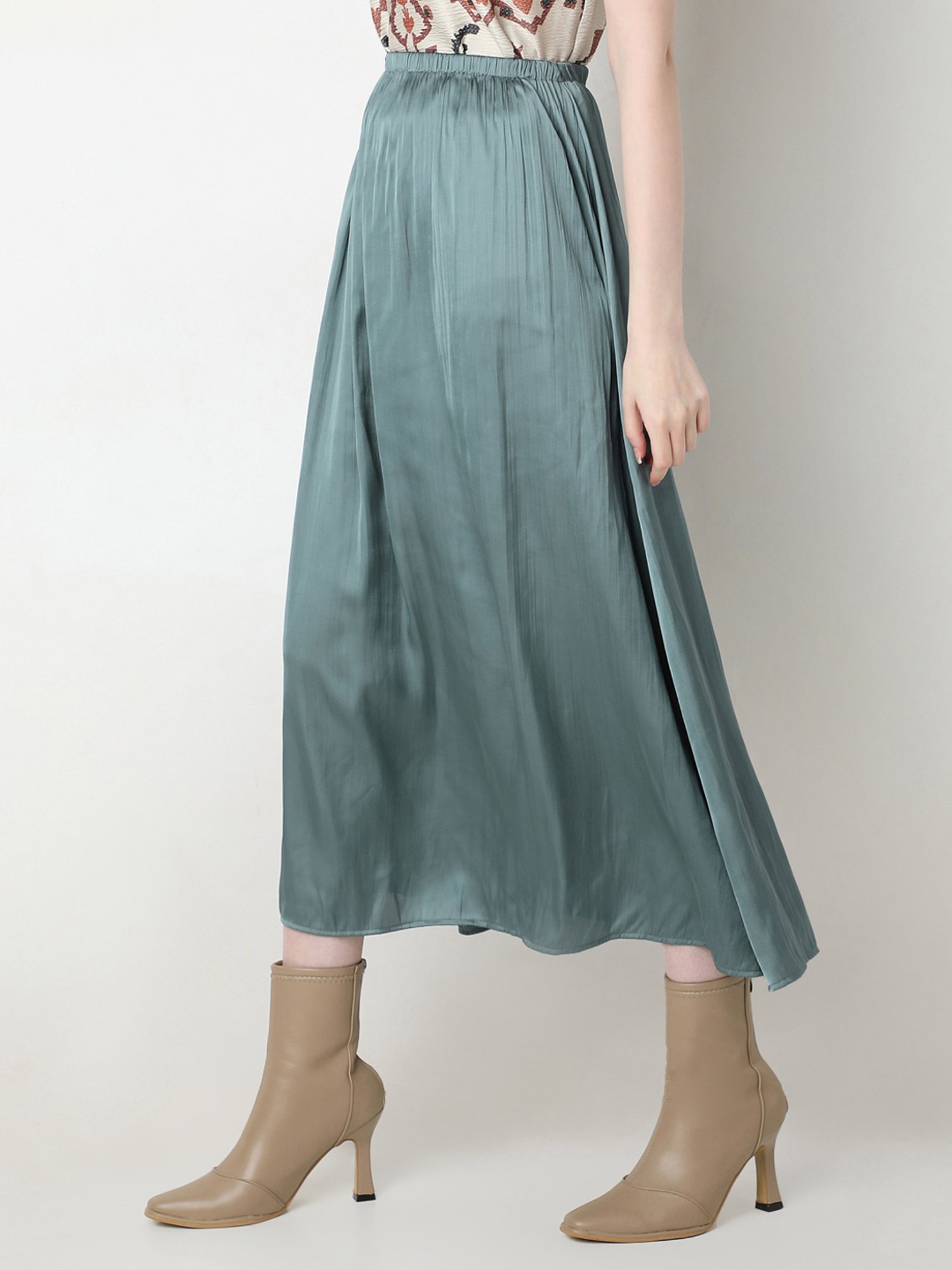Vero Moda Balsam Green A-Line Midi Skirt