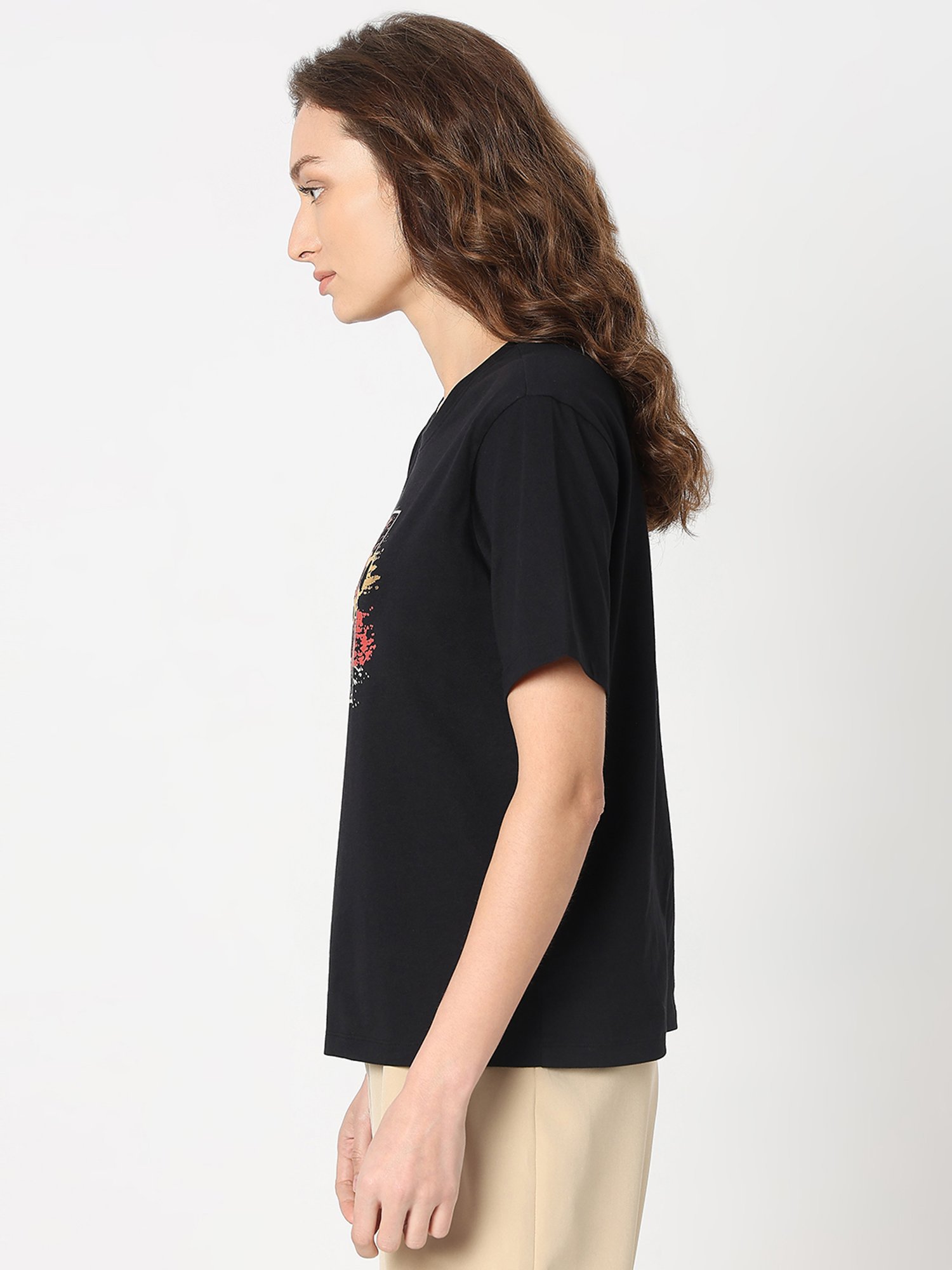 Vero Moda Black Cotton Graphic Print T-Shirt